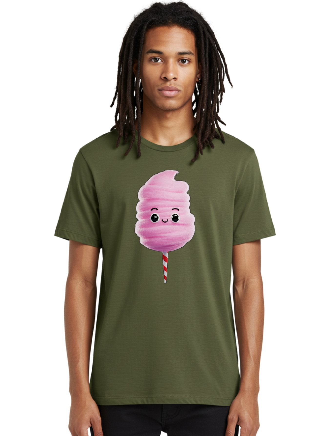 Cotton-Candy-13 Men'S Graphic Tee, 100% Cotton, Comfortable Casual Summer Wear, Machine Washable, Pink Cotton Candy On A Stick, Cartoon Character, Sweet Treats, Happy Face, Kawaii, Fluffy, Candy, Cartoon Illustration, Cute, Fun Bac906 19