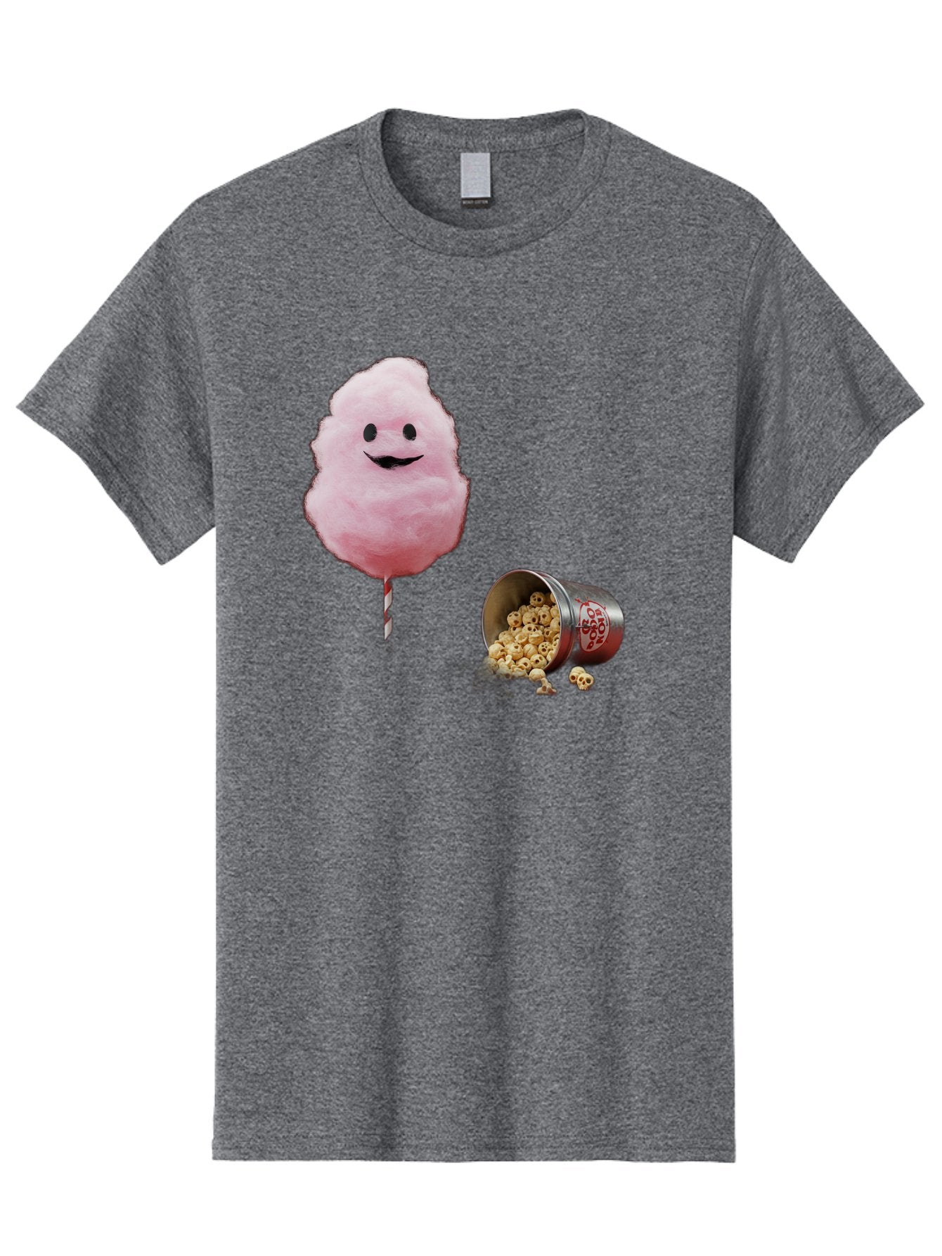 Cotton-Candy-16 Men'S Graphic Tee, 100% Cotton, Comfortable Casual Summer Wear, Machine Washable, Cartoon Cotton Candy With A Smiling Mouth, Cotton Candy On A Stick, Fun Food, Cartoon Snack, Popcorn Treat, Colorful Graphics, Playful Imagery, Bac909