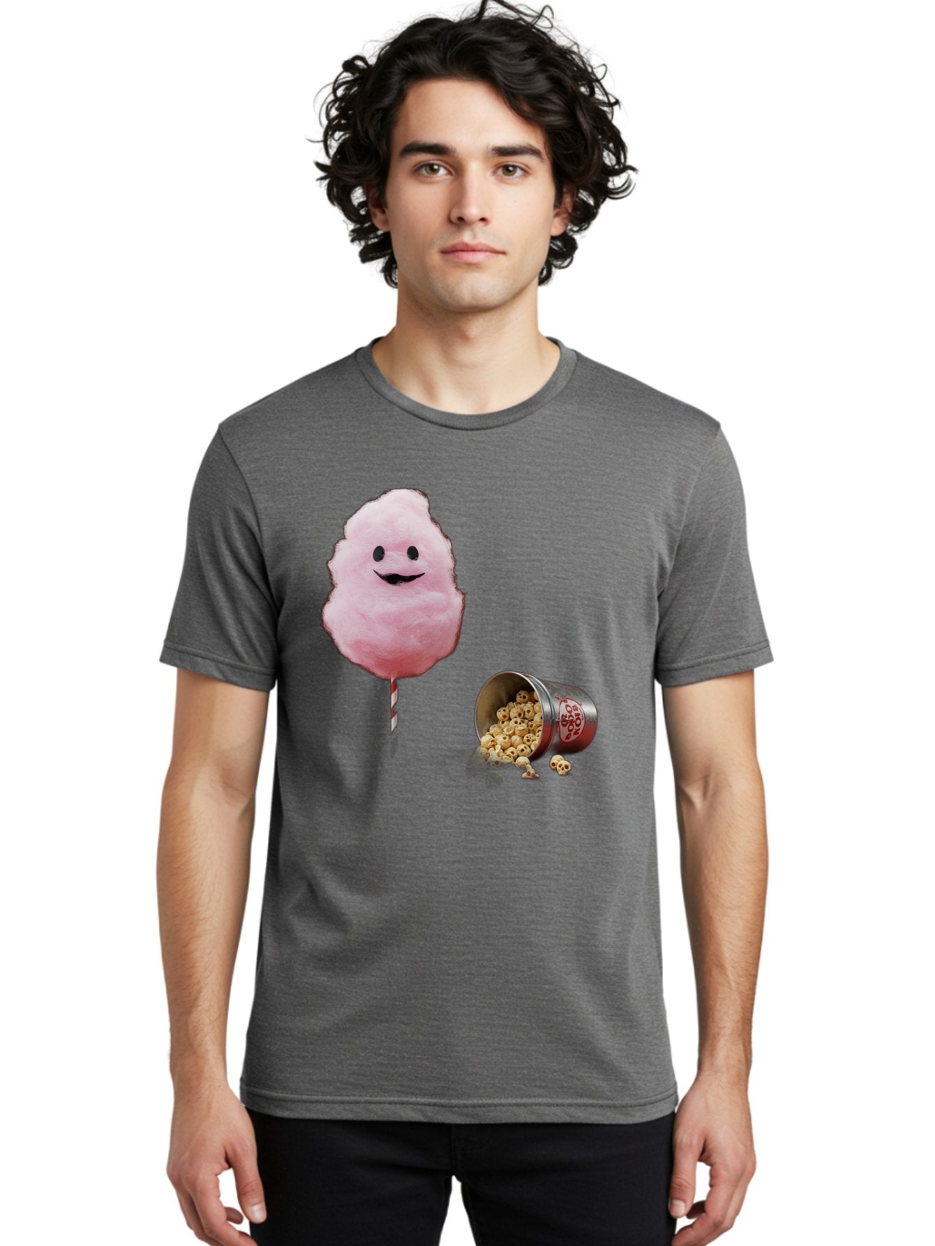 Cotton-Candy-16 Men'S Graphic Tee, 100% Cotton, Comfortable Casual Summer Wear, Machine Washable, Cartoon Cotton Candy With A Smiling Mouth, Cotton Candy On A Stick, Fun Food, Cartoon Snack, Popcorn Treat, Colorful Graphics, Playful Imagery, Bac909 19