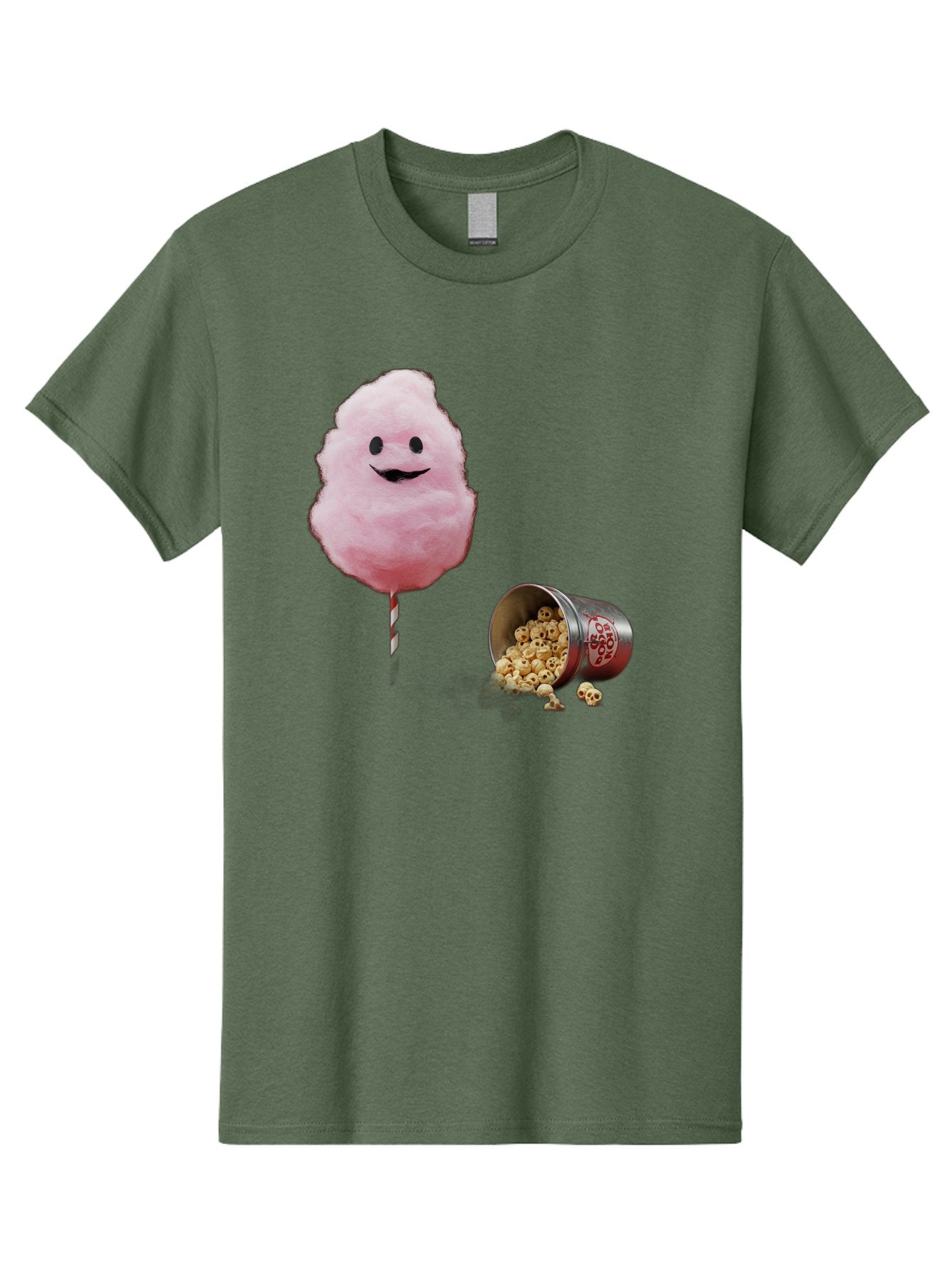 Cotton-Candy-16 Men'S Graphic Tee, 100% Cotton, Comfortable Casual Summer Wear, Machine Washable, Cartoon Cotton Candy With A Smiling Mouth, Cotton Candy On A Stick, Fun Food, Cartoon Snack, Popcorn Treat, Colorful Graphics, Playful Imagery, Bac909 15