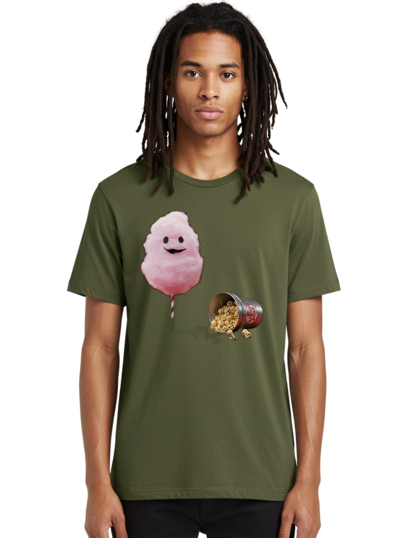 Cotton-Candy-16 Men'S Graphic Tee, 100% Cotton, Comfortable Casual Summer Wear, Machine Washable, Cartoon Cotton Candy With A Smiling Mouth, Cotton Candy On A Stick, Fun Food, Cartoon Snack, Popcorn Treat, Colorful Graphics, Playful Imagery, Bac909 30