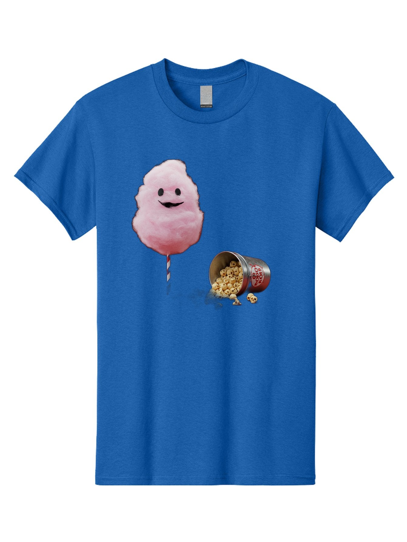 Cotton-Candy-16 Men'S Graphic Tee, 100% Cotton, Comfortable Casual Summer Wear, Machine Washable, Cartoon Cotton Candy With A Smiling Mouth, Cotton Candy On A Stick, Fun Food, Cartoon Snack, Popcorn Treat, Colorful Graphics, Playful Imagery, Bac909