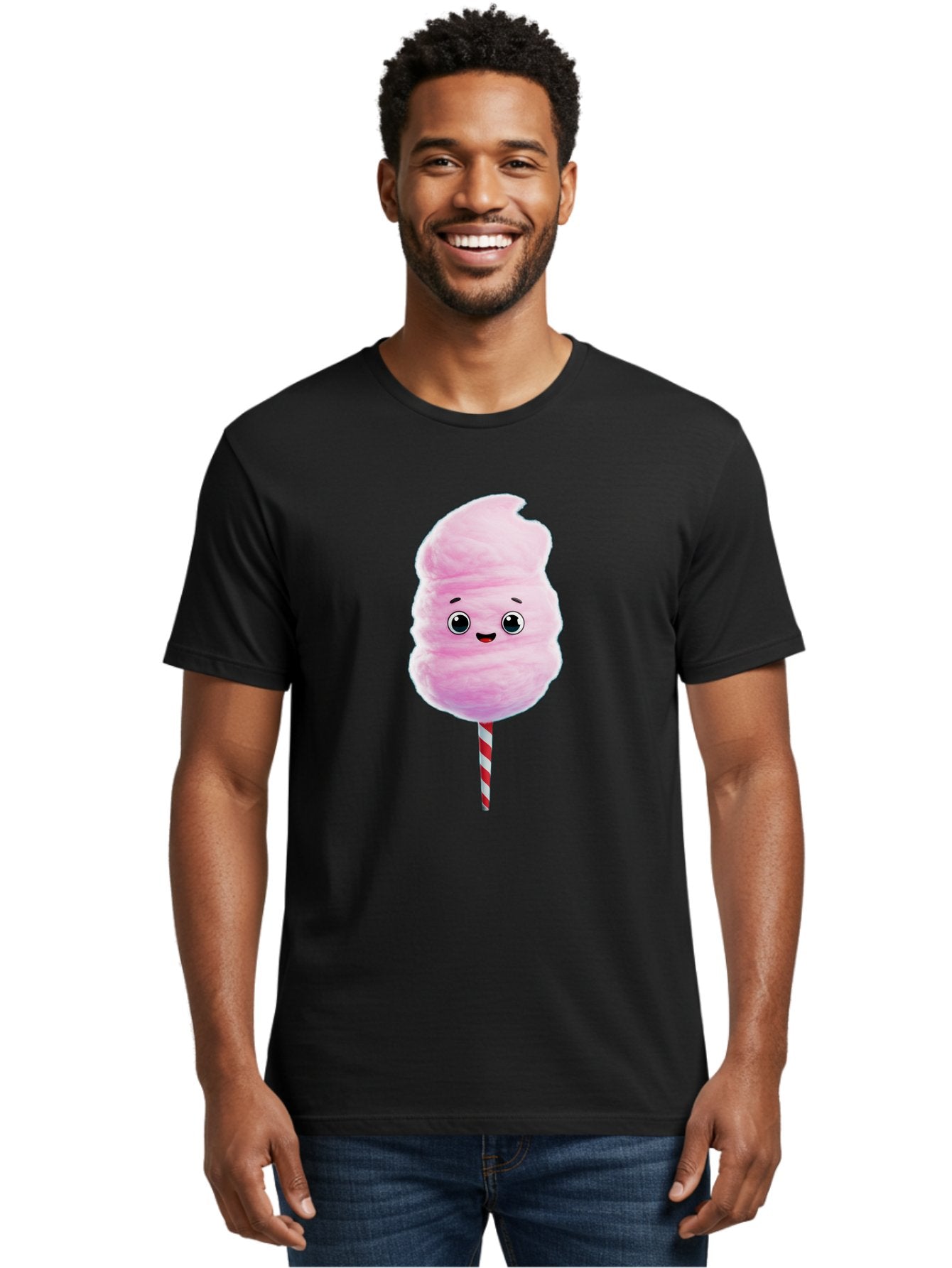 Cotton-Candy-4 Men'S Graphic Tee, 100% Cotton, Comfortable Casual Summer Wear, Machine Washable, Fluffy Pink Cotton Candy, Cartoon Character, Sweet Treat, Striped Stick, Cute Face, Happy Expression, Carnival Snack, Sugary Delight, Bac912 16