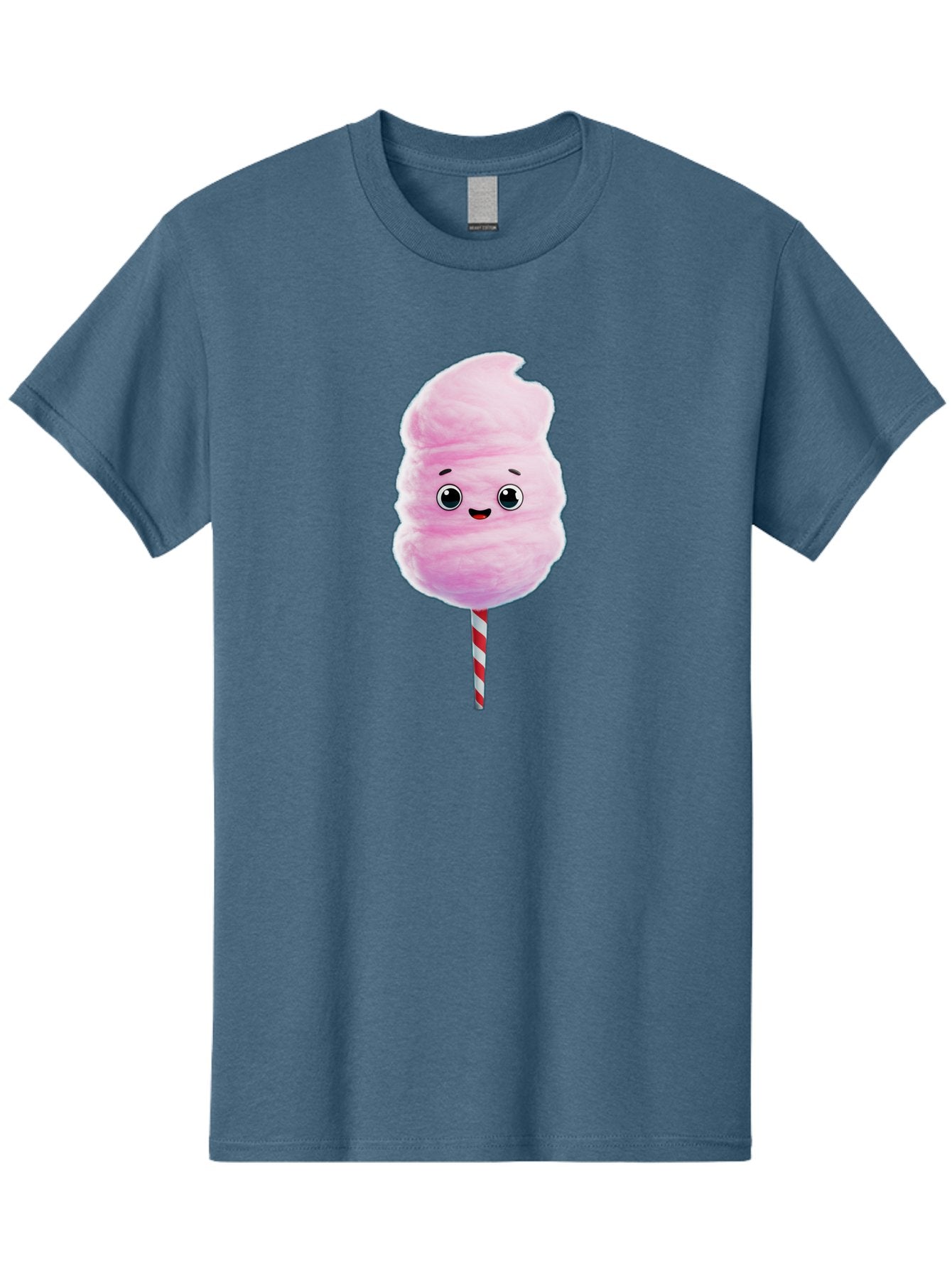 Cotton-Candy-4 Men'S Graphic Tee, 100% Cotton, Comfortable Casual Summer Wear, Machine Washable, Fluffy Pink Cotton Candy, Cartoon Character, Sweet Treat, Striped Stick, Cute Face, Happy Expression, Carnival Snack, Sugary Delight, Bac912