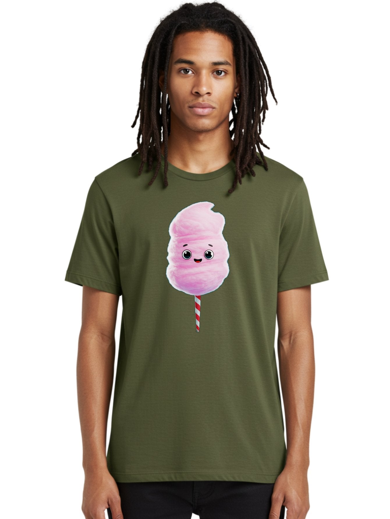 Cotton-Candy-4 Men'S Graphic Tee, 100% Cotton, Comfortable Casual Summer Wear, Machine Washable, Fluffy Pink Cotton Candy, Cartoon Character, Sweet Treat, Striped Stick, Cute Face, Happy Expression, Carnival Snack, Sugary Delight, Bac912 27