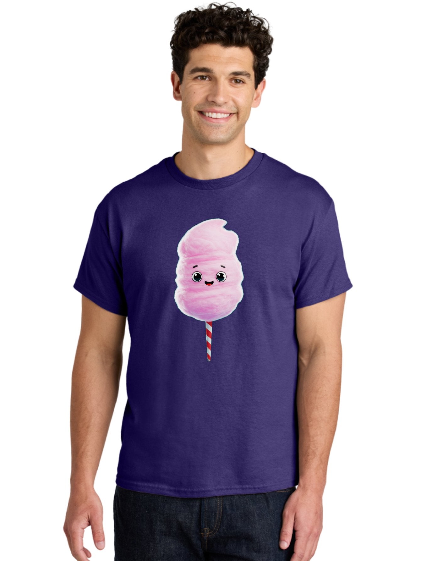 Cotton-Candy-4 Men'S Graphic Tee, 100% Cotton, Comfortable Casual Summer Wear, Machine Washable, Fluffy Pink Cotton Candy, Cartoon Character, Sweet Treat, Striped Stick, Cute Face, Happy Expression, Carnival Snack, Sugary Delight, Bac912 18
