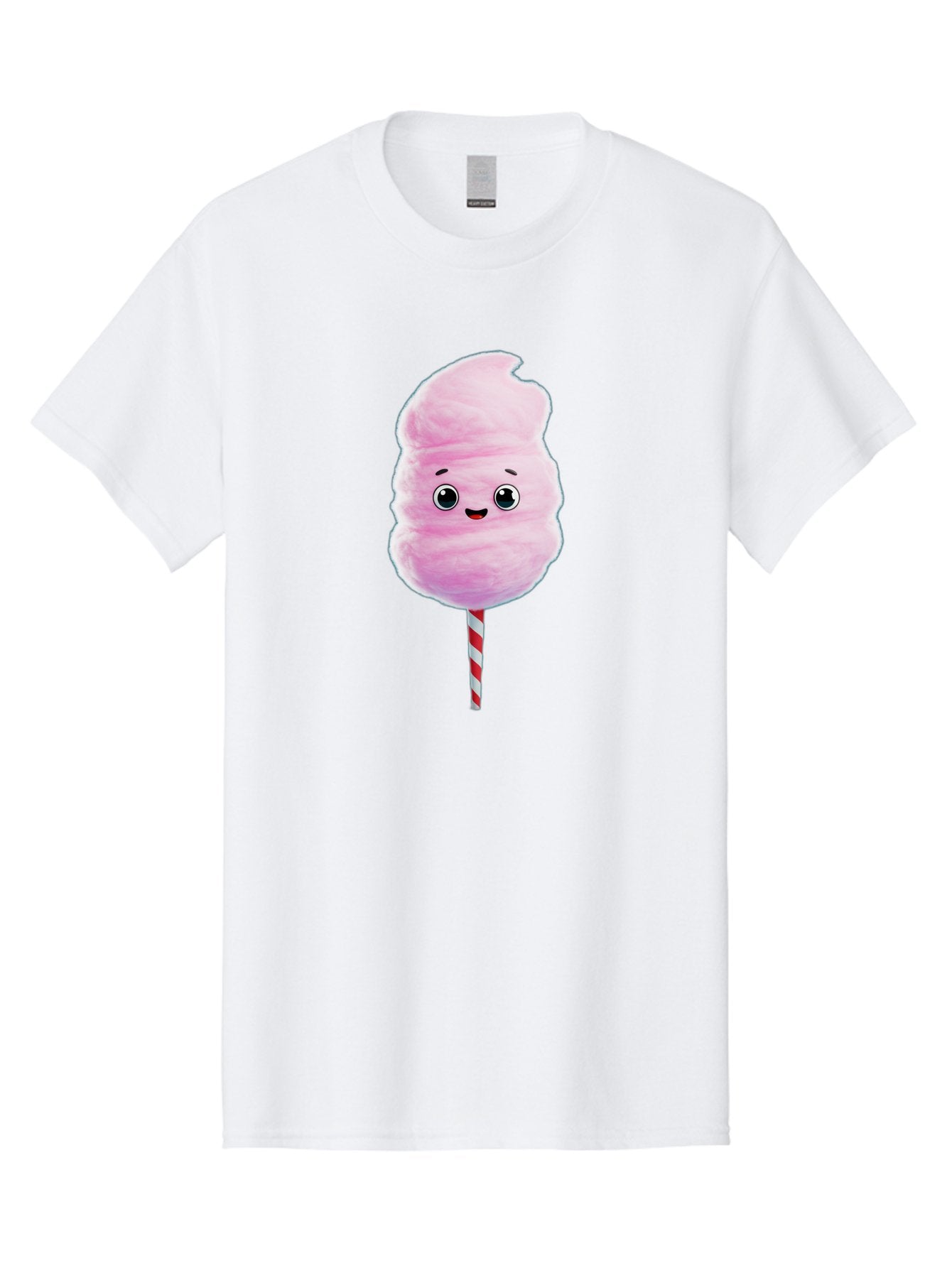 Cotton-Candy-4 Men'S Graphic Tee, 100% Cotton, Comfortable Casual Summer Wear, Machine Washable, Fluffy Pink Cotton Candy, Cartoon Character, Sweet Treat, Striped Stick, Cute Face, Happy Expression, Carnival Snack, Sugary Delight, Bac912