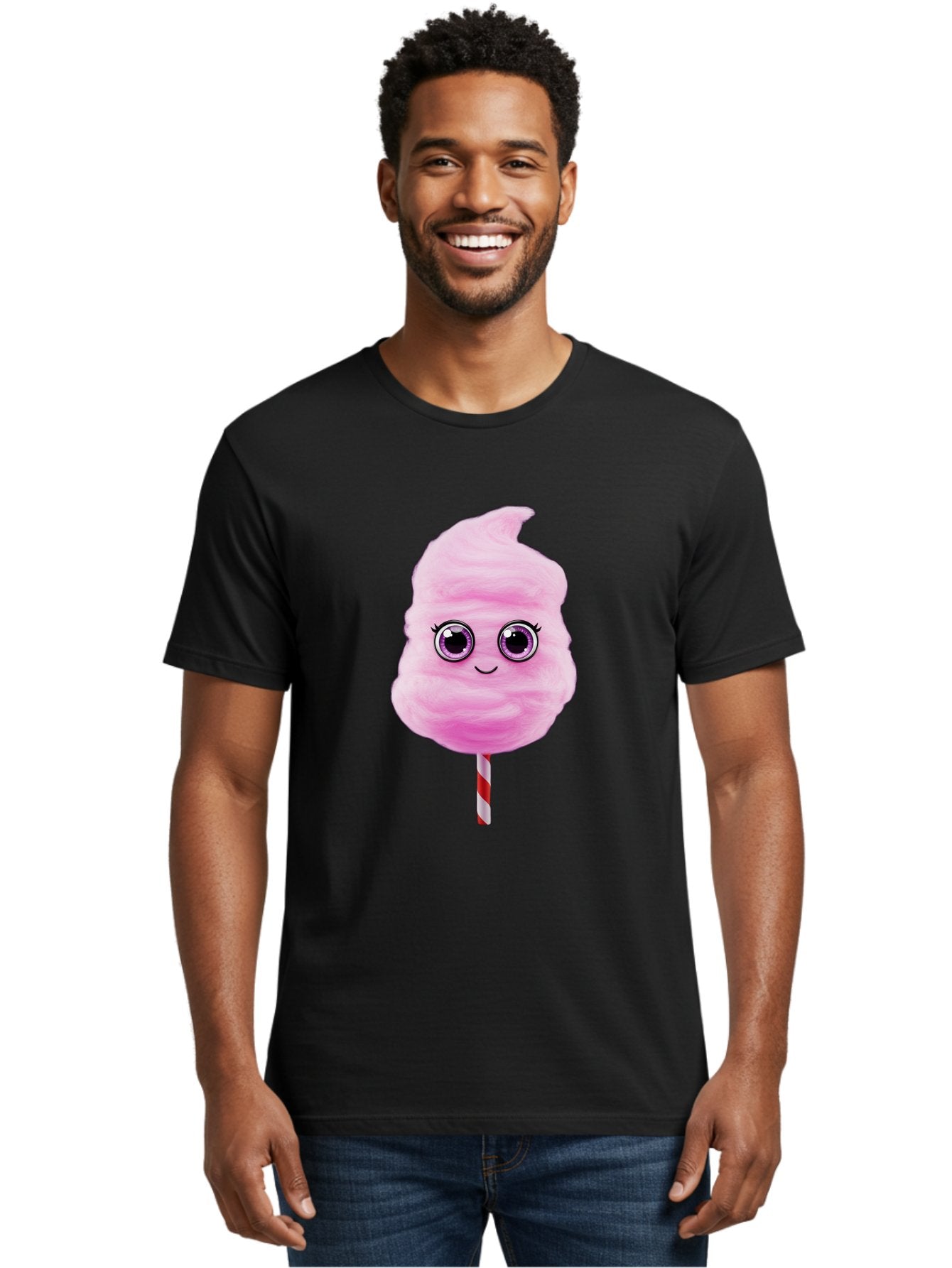 Cotton-Candy-6 Men'S Graphic Tee, 100% Cotton, Comfortable Casual Summer Wear, Machine Washable, Pink Cotton Candy On A Stick, Fluffy Texture, Anthropomorphic Candy, Cute Cartoon Character, Sweet Treats, Carnival Snack, Fun Food, Bac914 23