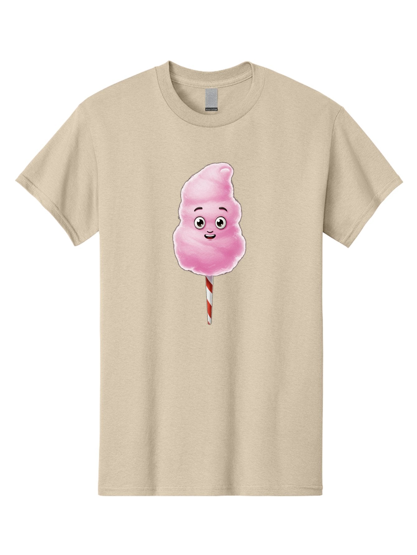 Cotton-Candy-7 Men'S Graphic Tee, 100% Cotton, Comfortable Casual Summer Wear, Machine Washable, Pink Cotton Candy, Cartoon Character, Smiling Face, Happy Eyes, Red And White Stick, Sweet Treat, Fluffy Texture, Cartoon Candy Bac915