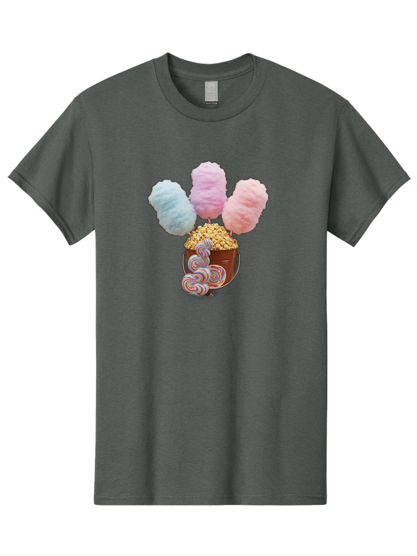 Cotton-Candy-And-Popcorn-1 Men'S Graphic Tee, 100% Cotton, Comfortable Casual Summer Wear, Machine Washable, Colorful Sweets, Sweet Treats, Cotton Candy, Popcorn, Rainbow Lollipops, Swirly Lollipops, Caramel Popcorn, Multi-Colored Candy, Bac918 14