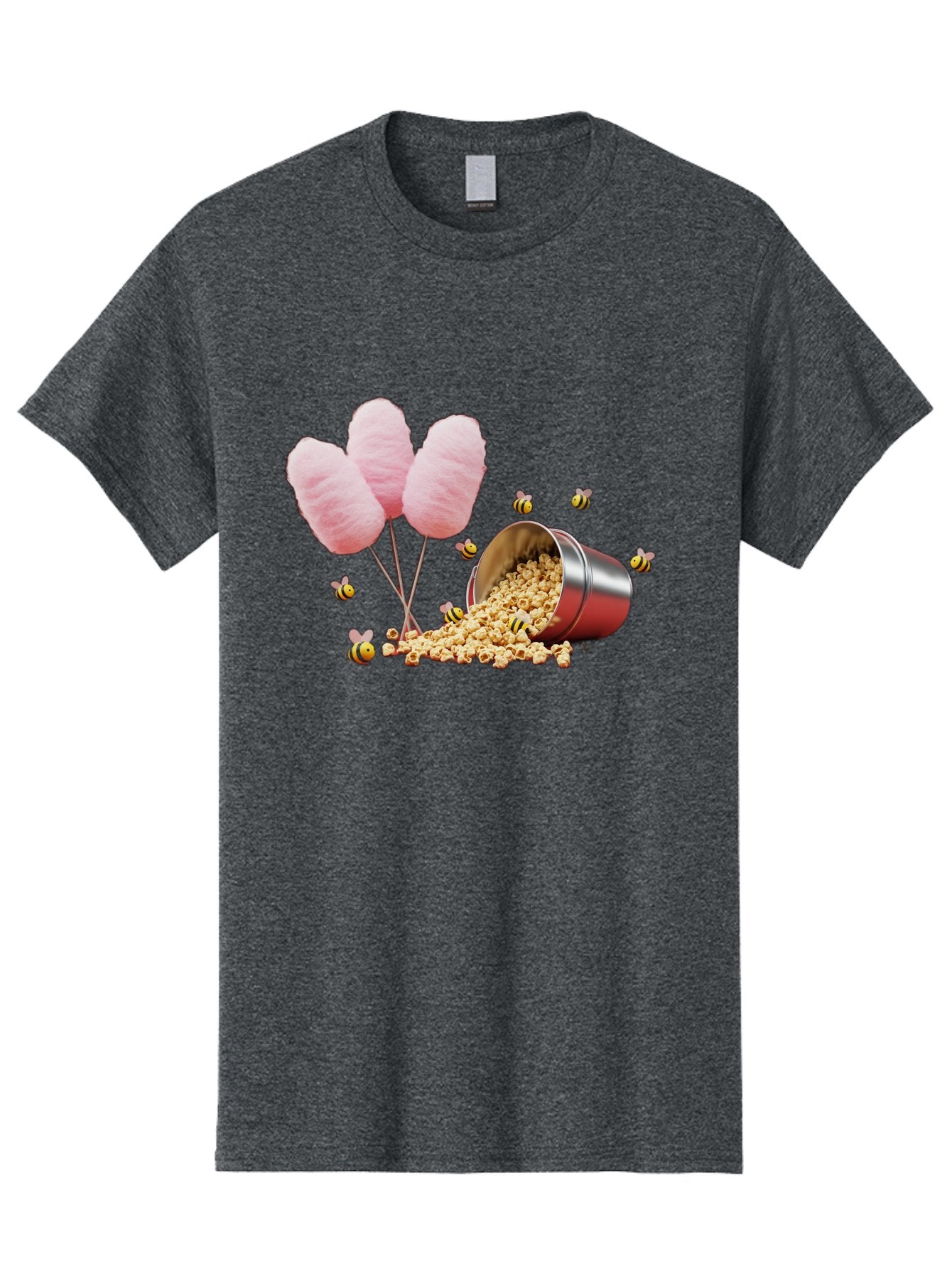 Cotton-Candy-And-Popcorn Men'S Graphic Tee, 100% Cotton, Comfortable Casual Summer Wear, Machine Washable, Cotton Candy, Popcorn, Bees, Sweet Treats, Party Snacks, Carnival Food, Delicious Desserts, Yellow And Black Bees, Fluffy Cotton Candy Bac919 12