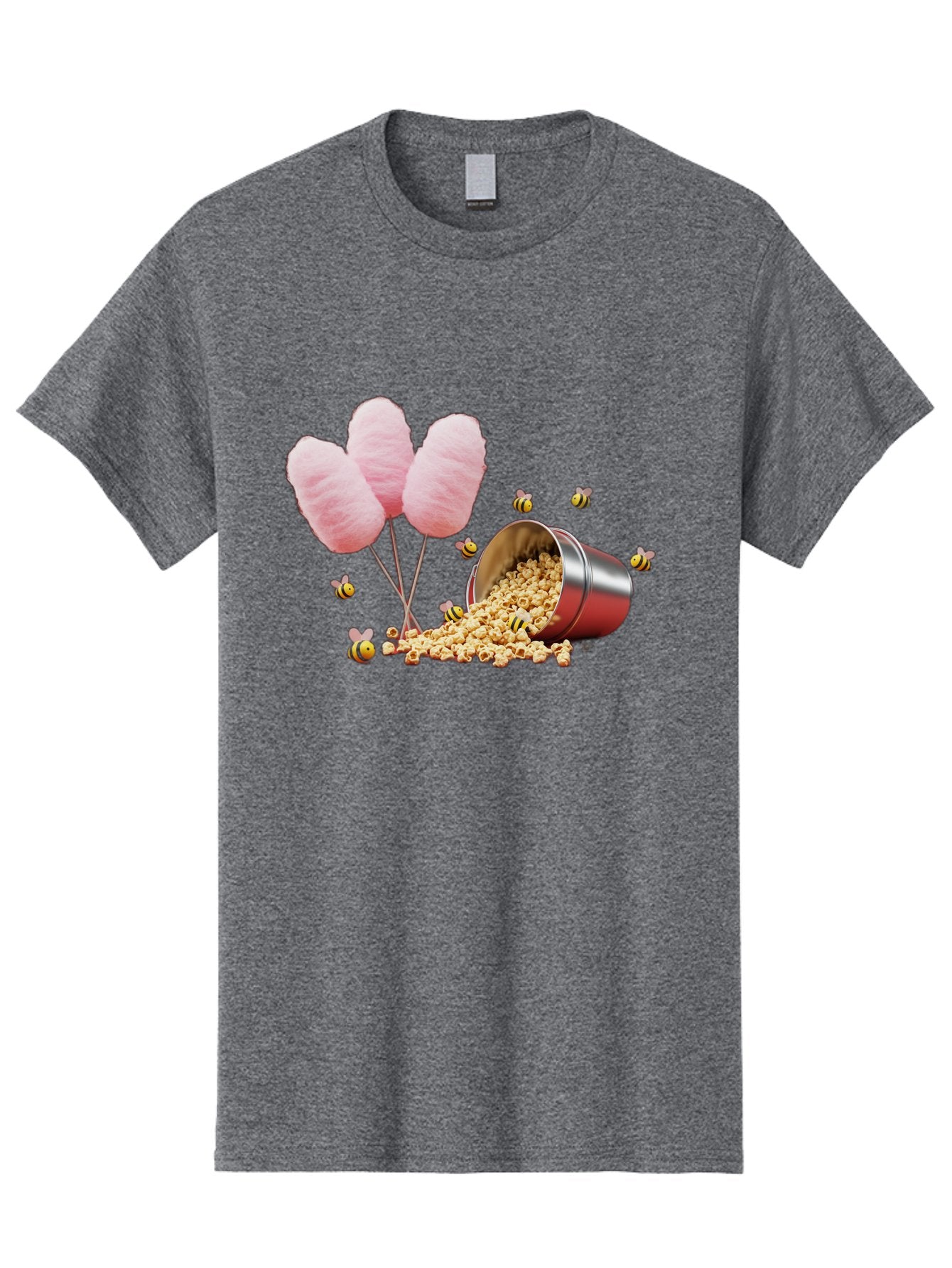 Cotton-Candy-And-Popcorn Men'S Graphic Tee, 100% Cotton, Comfortable Casual Summer Wear, Machine Washable, Cotton Candy, Popcorn, Bees, Sweet Treats, Party Snacks, Carnival Food, Delicious Desserts, Yellow And Black Bees, Fluffy Cotton Candy Bac919 13