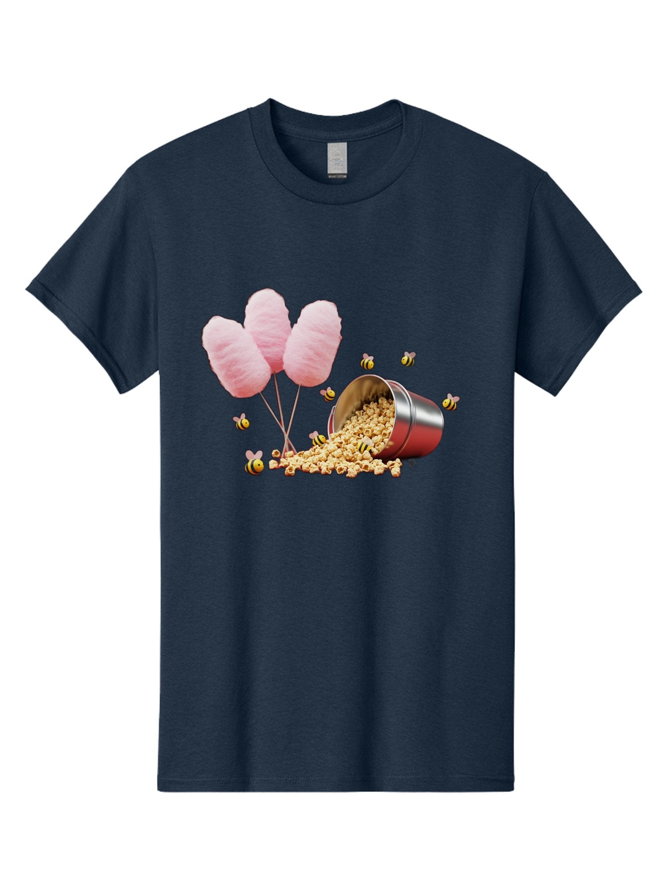 Cotton-Candy-And-Popcorn Men'S Graphic Tee, 100% Cotton, Comfortable Casual Summer Wear, Machine Washable, Cotton Candy, Popcorn, Bees, Sweet Treats, Party Snacks, Carnival Food, Delicious Desserts, Yellow And Black Bees, Fluffy Cotton Candy Bac919 14