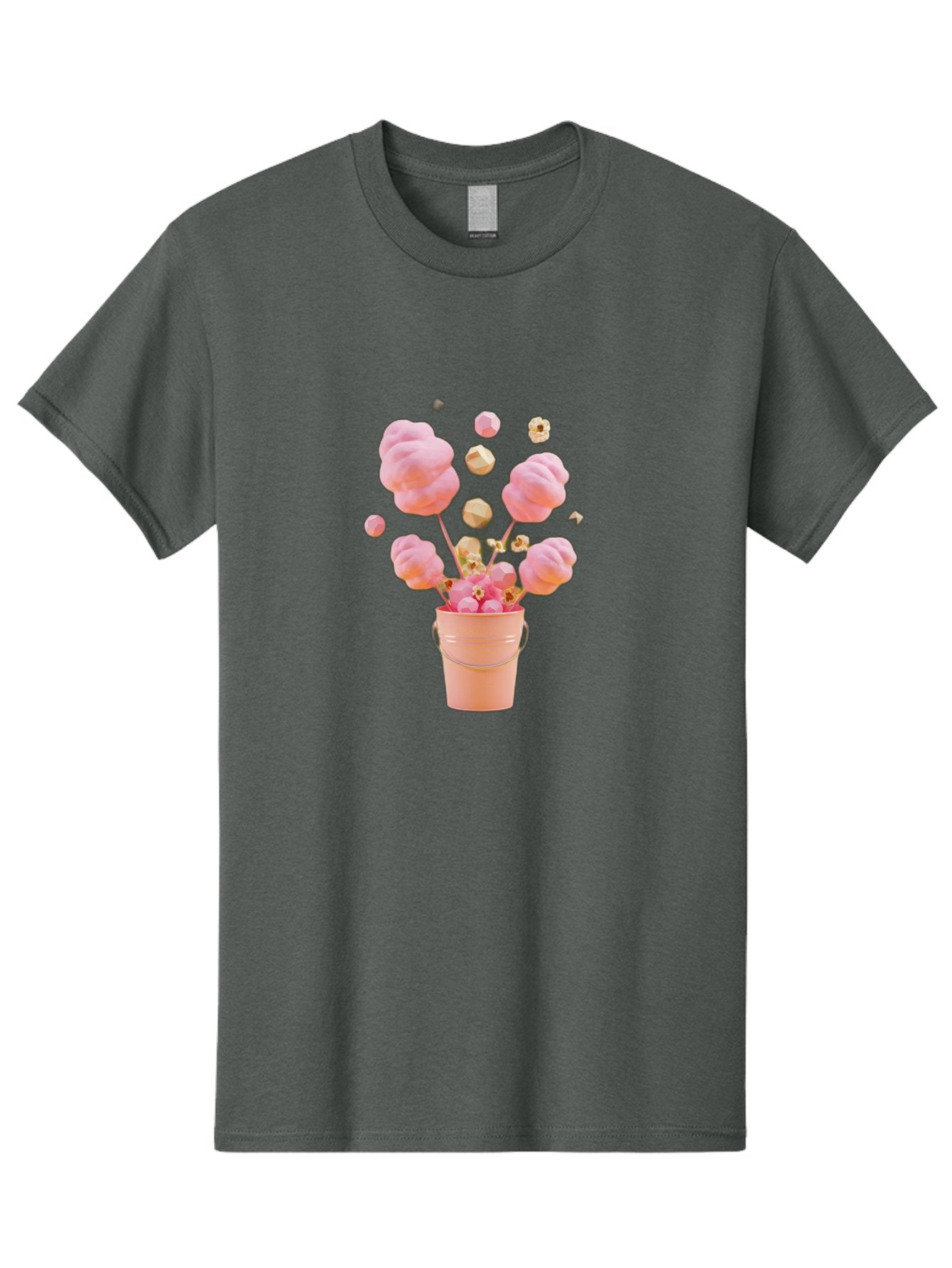 Cotton-Candy-Bucket Men'S Graphic Tee, 100% Cotton, Comfortable Casual Summer Wear, Machine Washable, Pink Cotton Candy, Candy In Bucket, Sweet Treats, Fluffy Candy, Cotton Candy, Sweet Pink, Candy Bucket, Colorful Candy, Whimsical Dessert Bac920