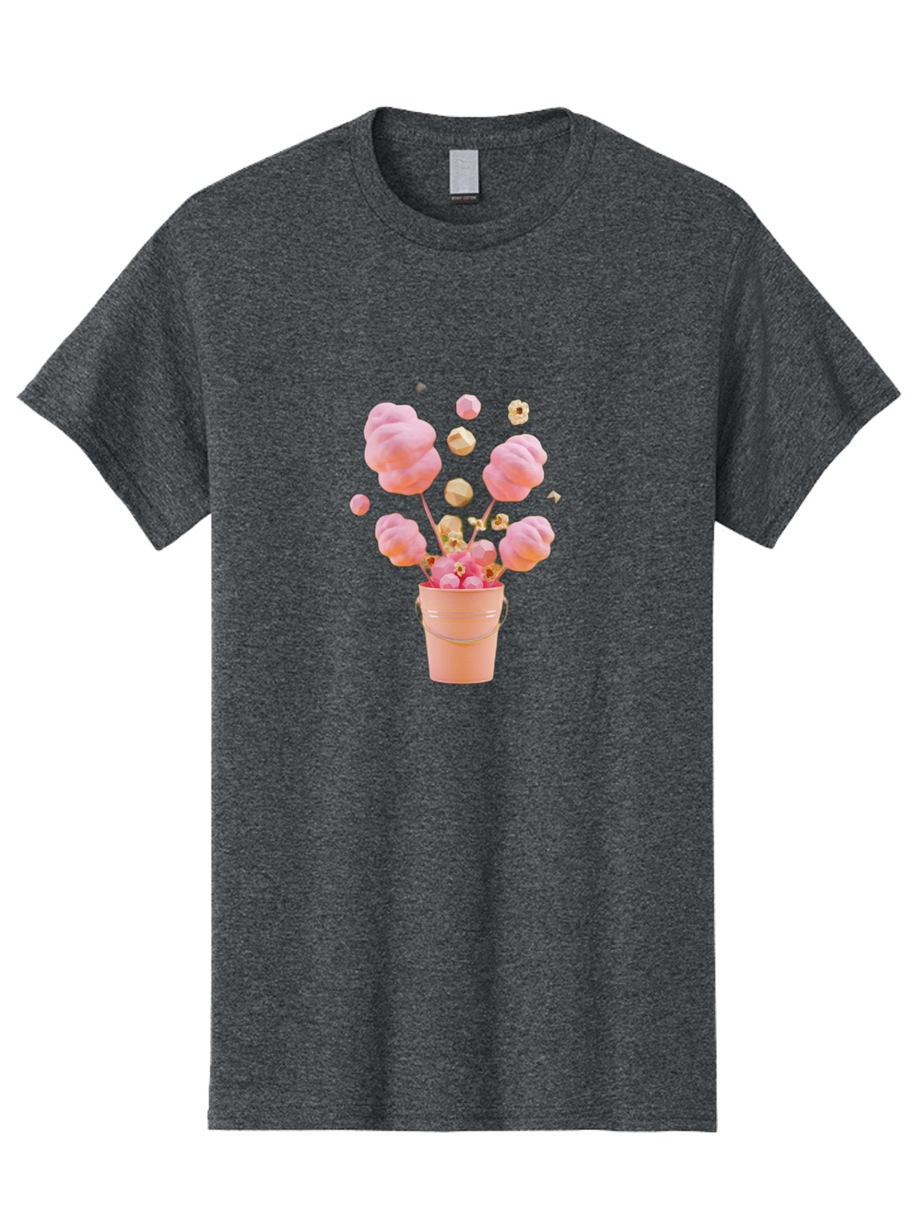 Cotton-Candy-Bucket Men'S Graphic Tee, 100% Cotton, Comfortable Casual Summer Wear, Machine Washable, Pink Cotton Candy, Candy In Bucket, Sweet Treats, Fluffy Candy, Cotton Candy, Sweet Pink, Candy Bucket, Colorful Candy, Whimsical Dessert Bac920