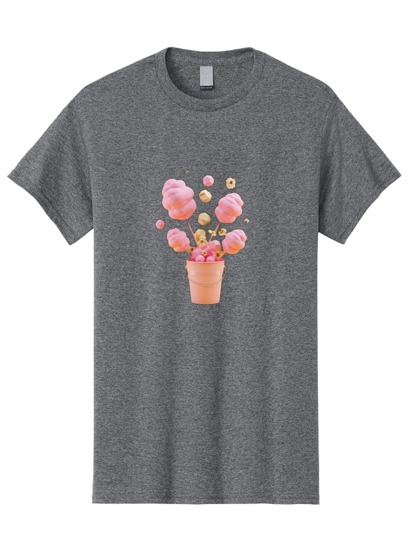 Cotton-Candy-Bucket Men'S Graphic Tee, 100% Cotton, Comfortable Casual Summer Wear, Machine Washable, Pink Cotton Candy, Candy In Bucket, Sweet Treats, Fluffy Candy, Cotton Candy, Sweet Pink, Candy Bucket, Colorful Candy, Whimsical Dessert Bac920 10