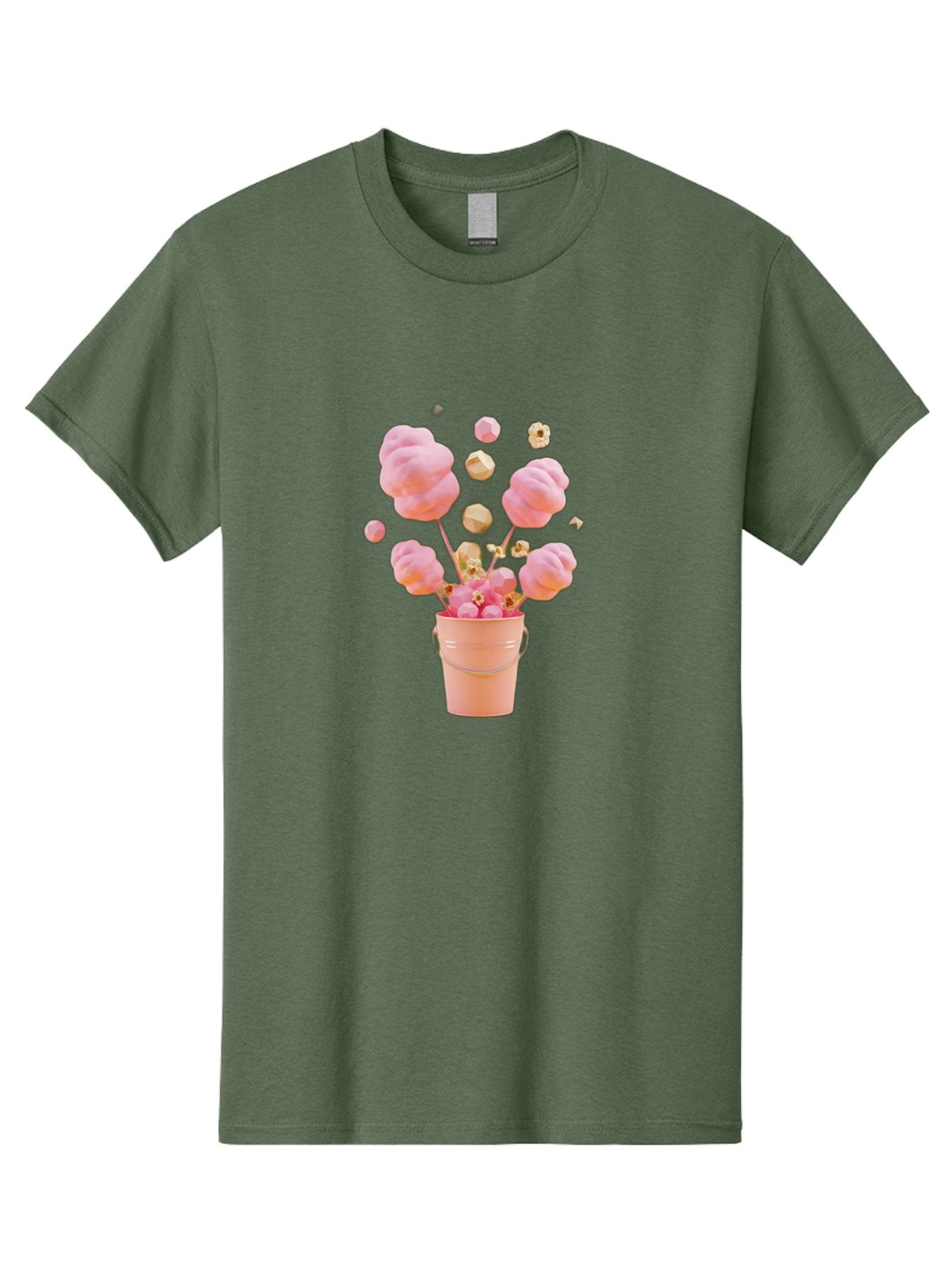 Cotton-Candy-Bucket Men'S Graphic Tee, 100% Cotton, Comfortable Casual Summer Wear, Machine Washable, Pink Cotton Candy, Candy In Bucket, Sweet Treats, Fluffy Candy, Cotton Candy, Sweet Pink, Candy Bucket, Colorful Candy, Whimsical Dessert Bac920 14