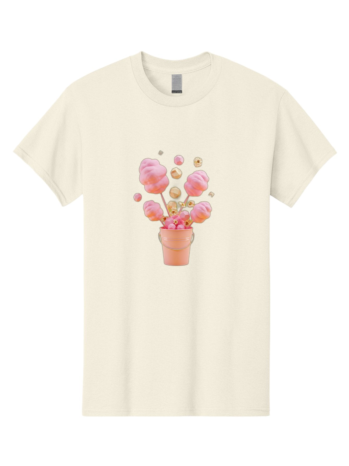 Cotton-Candy-Bucket Men'S Graphic Tee, 100% Cotton, Comfortable Casual Summer Wear, Machine Washable, Pink Cotton Candy, Candy In Bucket, Sweet Treats, Fluffy Candy, Cotton Candy, Sweet Pink, Candy Bucket, Colorful Candy, Whimsical Dessert Bac920 13