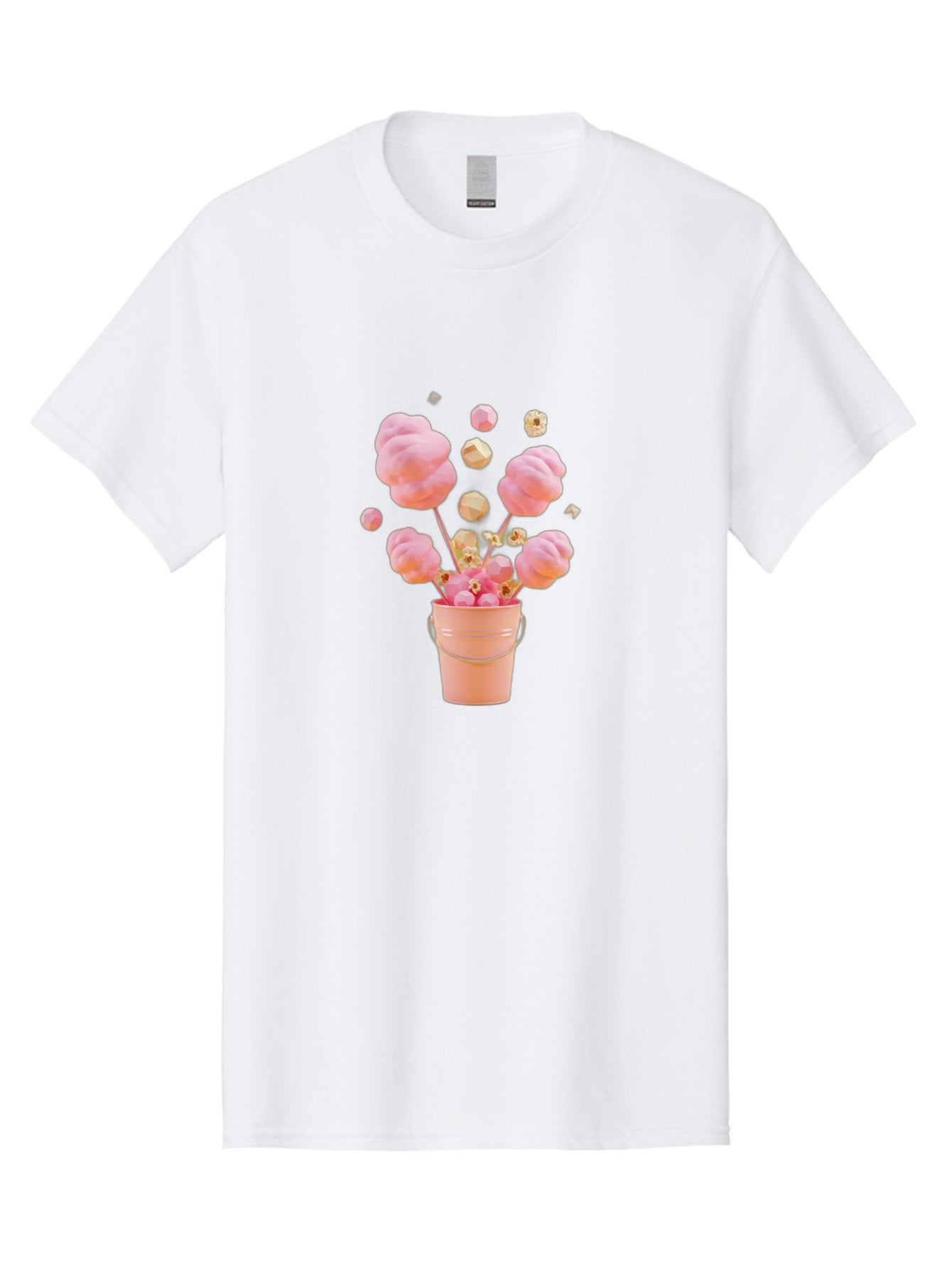 Cotton-Candy-Bucket Men'S Graphic Tee, 100% Cotton, Comfortable Casual Summer Wear, Machine Washable, Pink Cotton Candy, Candy In Bucket, Sweet Treats, Fluffy Candy, Cotton Candy, Sweet Pink, Candy Bucket, Colorful Candy, Whimsical Dessert Bac920 12