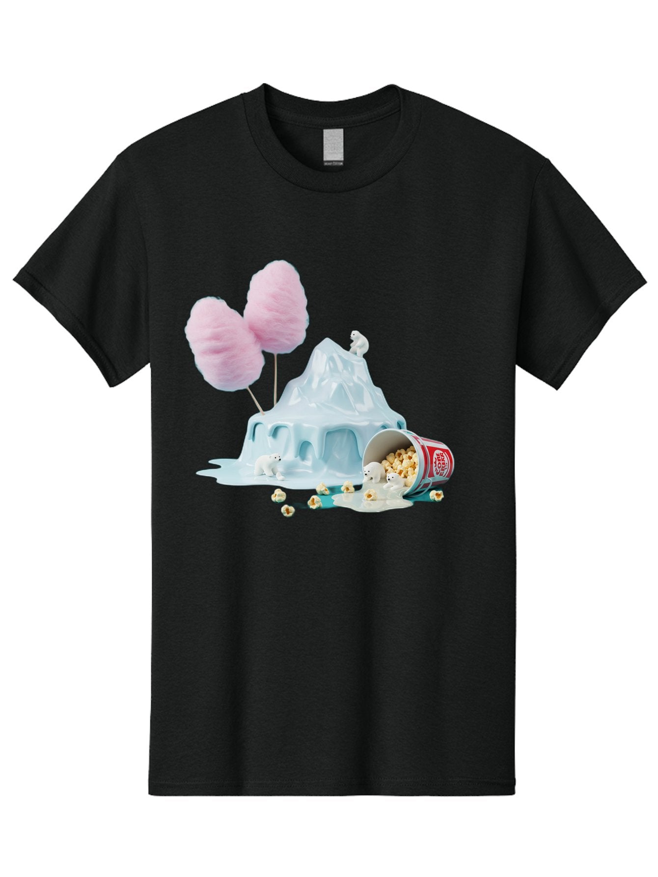 Cotton-Candy-Iceberg Men'S Graphic Tee, 100% Cotton, Comfortable Casual Summer Wear, Machine Washable, Melting Ice, Polar Bears, Popcorn, Cotton Candy, Climate Change, Global Warming, Surreal Scene, Melting Glacier, White Bears Bac921 15