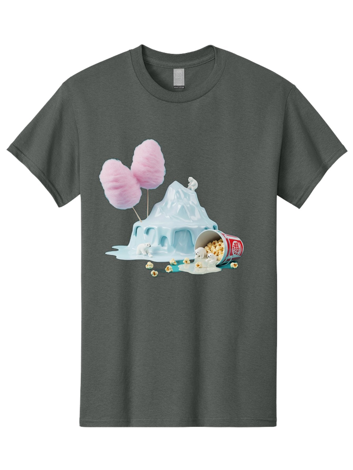 Cotton-Candy-Iceberg Men'S Graphic Tee, 100% Cotton, Comfortable Casual Summer Wear, Machine Washable, Melting Ice, Polar Bears, Popcorn, Cotton Candy, Climate Change, Global Warming, Surreal Scene, Melting Glacier, White Bears Bac921 4