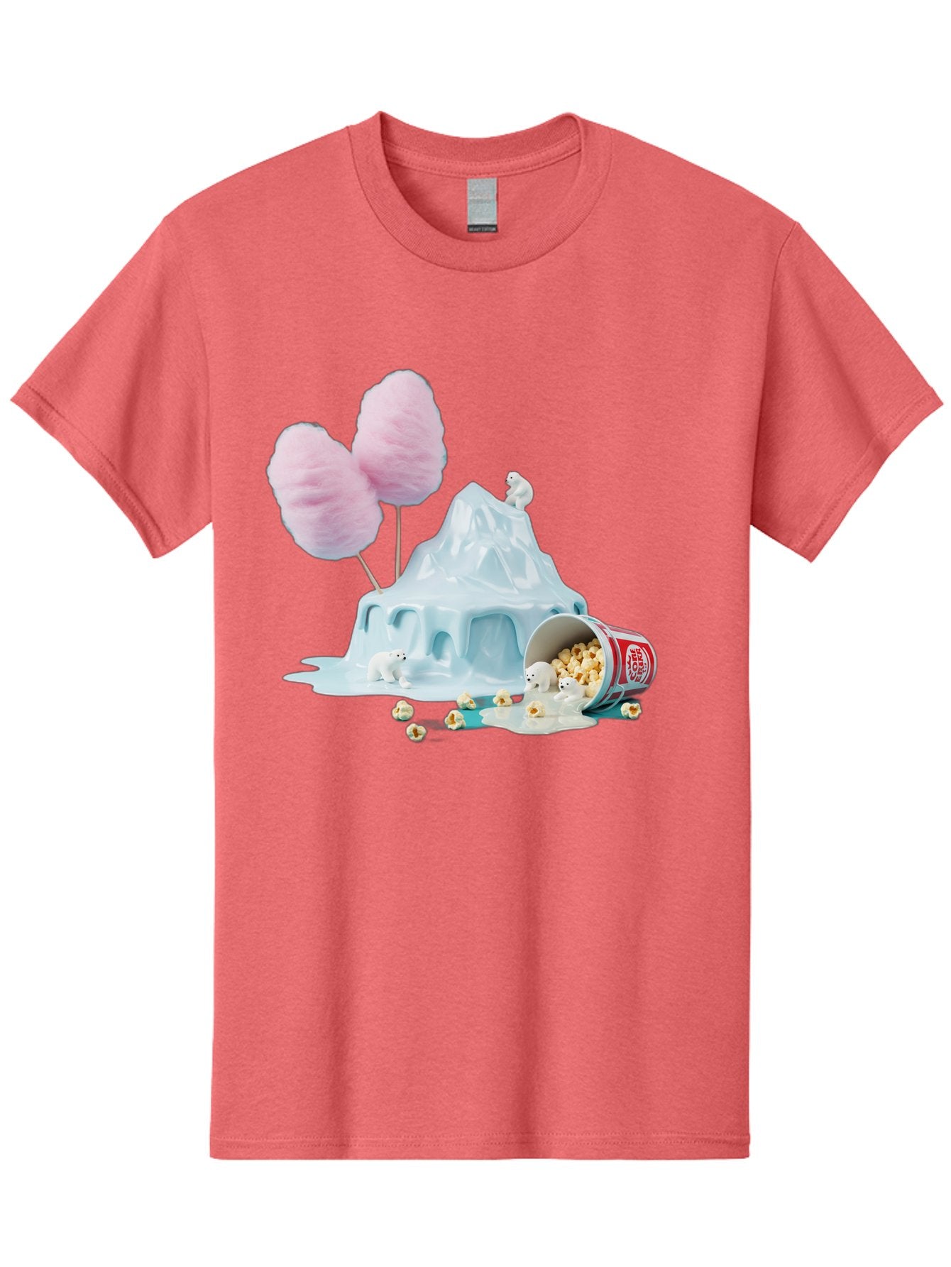 Cotton-Candy-Iceberg Men'S Graphic Tee, 100% Cotton, Comfortable Casual Summer Wear, Machine Washable, Melting Ice, Polar Bears, Popcorn, Cotton Candy, Climate Change, Global Warming, Surreal Scene, Melting Glacier, White Bears Bac921 13