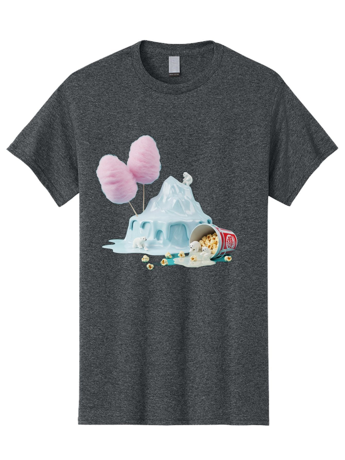 Cotton-Candy-Iceberg Men'S Graphic Tee, 100% Cotton, Comfortable Casual Summer Wear, Machine Washable, Melting Ice, Polar Bears, Popcorn, Cotton Candy, Climate Change, Global Warming, Surreal Scene, Melting Glacier, White Bears Bac921 10