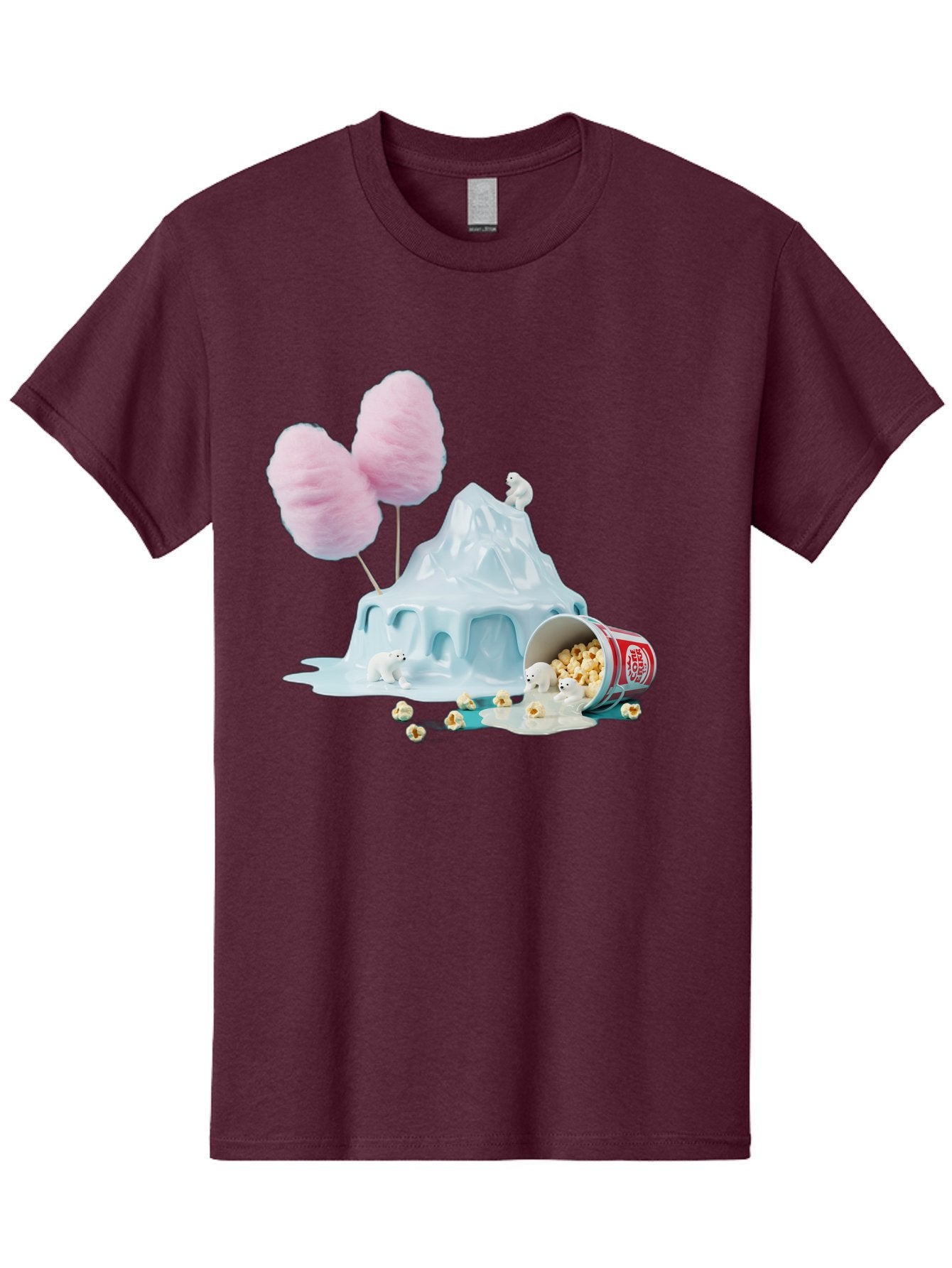 Cotton-Candy-Iceberg Men'S Graphic Tee, 100% Cotton, Comfortable Casual Summer Wear, Machine Washable, Melting Ice, Polar Bears, Popcorn, Cotton Candy, Climate Change, Global Warming, Surreal Scene, Melting Glacier, White Bears Bac921 8