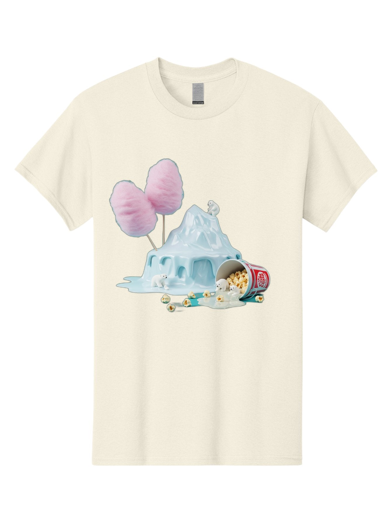 Cotton-Candy-Iceberg Men'S Graphic Tee, 100% Cotton, Comfortable Casual Summer Wear, Machine Washable, Melting Ice, Polar Bears, Popcorn, Cotton Candy, Climate Change, Global Warming, Surreal Scene, Melting Glacier, White Bears Bac921 5