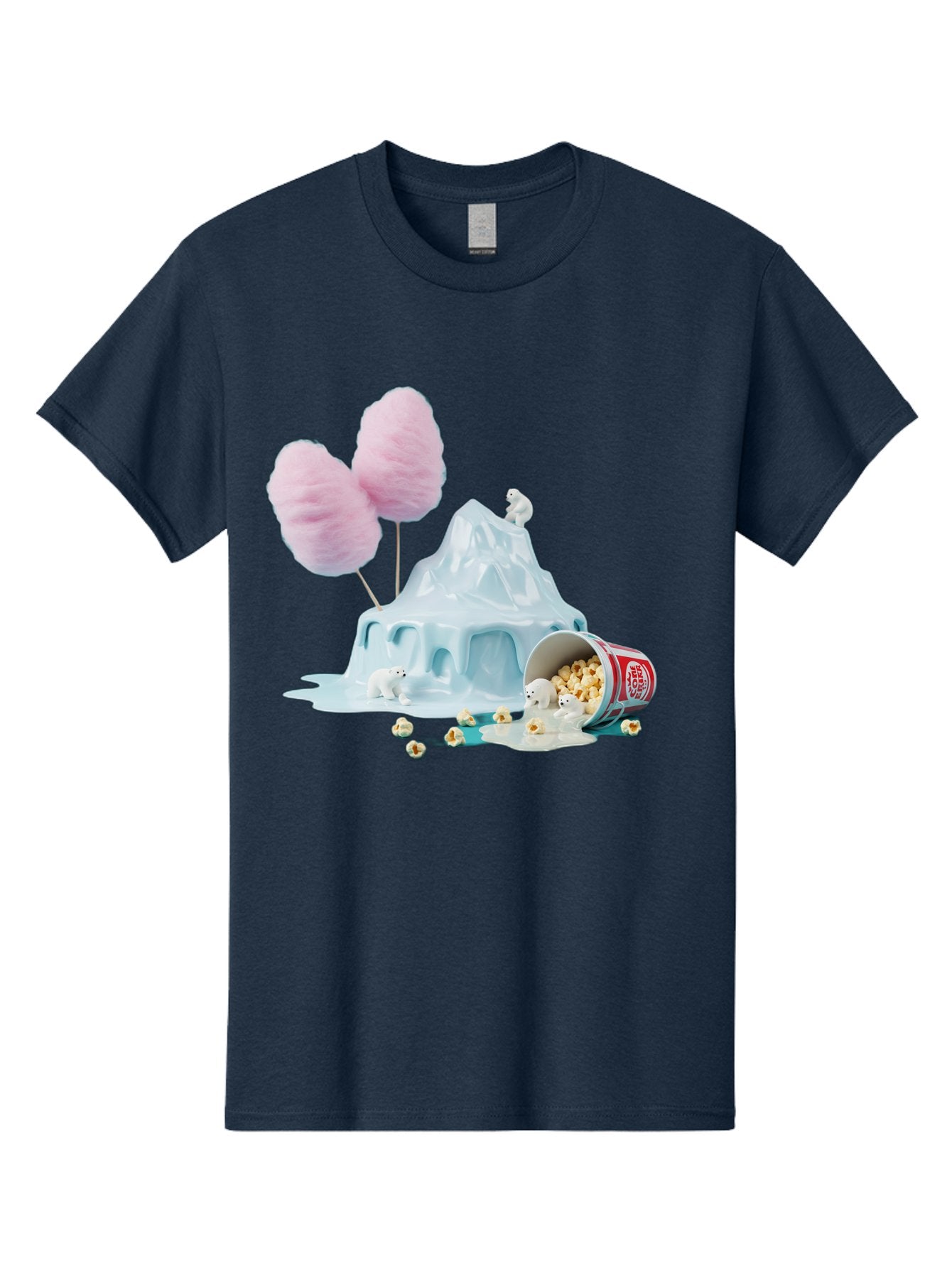 Cotton-Candy-Iceberg Men'S Graphic Tee, 100% Cotton, Comfortable Casual Summer Wear, Machine Washable, Melting Ice, Polar Bears, Popcorn, Cotton Candy, Climate Change, Global Warming, Surreal Scene, Melting Glacier, White Bears Bac921 6