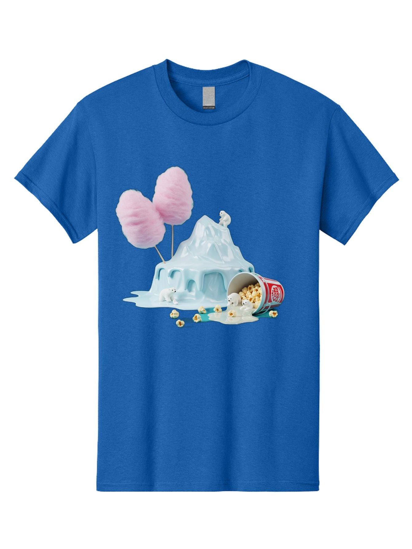 Cotton-Candy-Iceberg Men'S Graphic Tee, 100% Cotton, Comfortable Casual Summer Wear, Machine Washable, Melting Ice, Polar Bears, Popcorn, Cotton Candy, Climate Change, Global Warming, Surreal Scene, Melting Glacier, White Bears Bac921 11