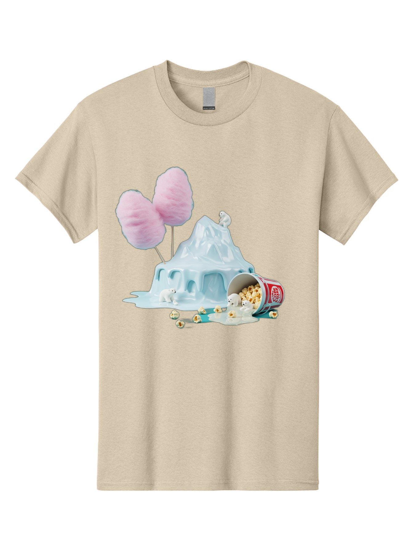 Cotton-Candy-Iceberg Men'S Graphic Tee, 100% Cotton, Comfortable Casual Summer Wear, Machine Washable, Melting Ice, Polar Bears, Popcorn, Cotton Candy, Climate Change, Global Warming, Surreal Scene, Melting Glacier, White Bears Bac921 7