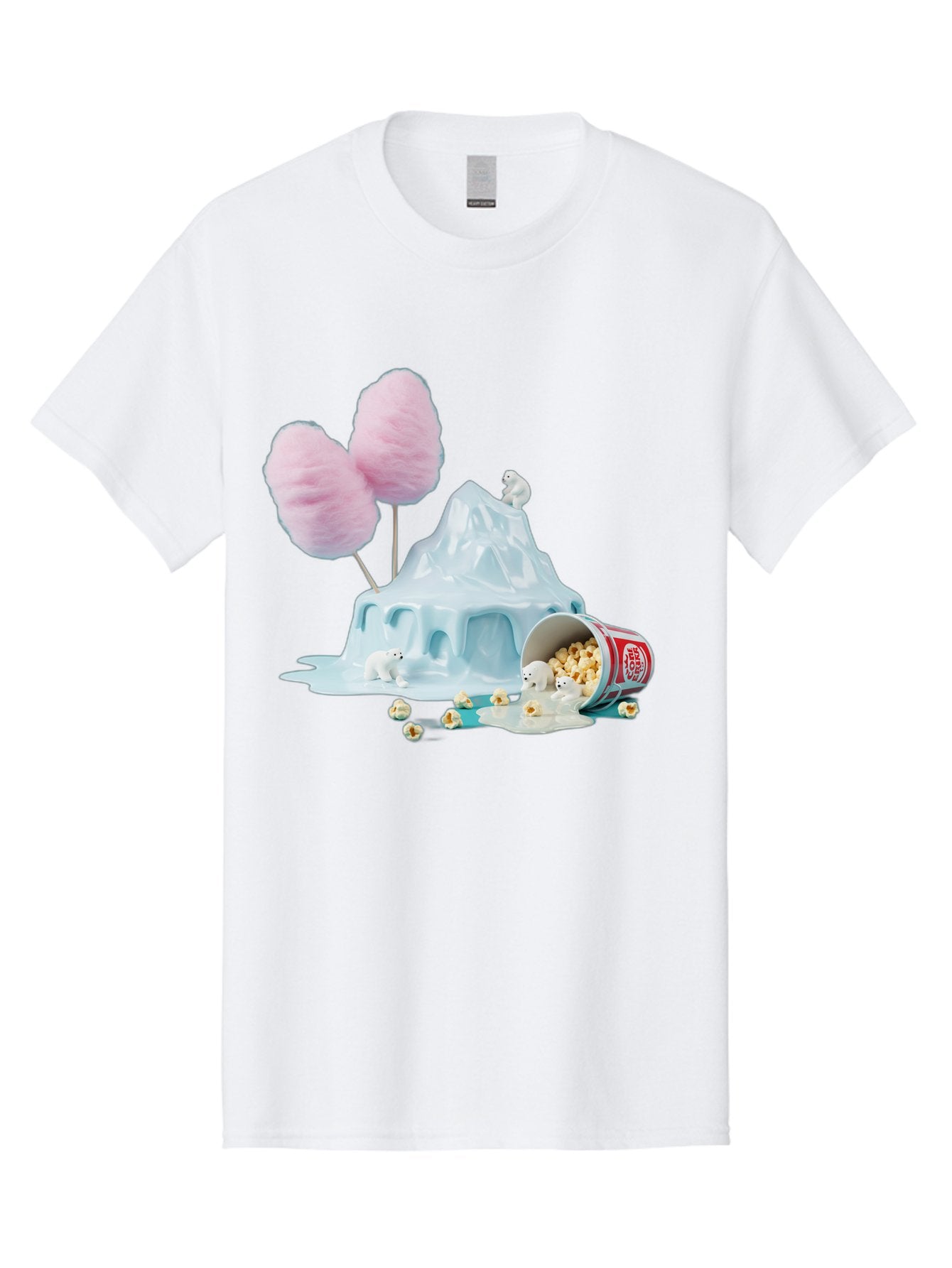 Cotton-Candy-Iceberg Men'S Graphic Tee, 100% Cotton, Comfortable Casual Summer Wear, Machine Washable, Melting Ice, Polar Bears, Popcorn, Cotton Candy, Climate Change, Global Warming, Surreal Scene, Melting Glacier, White Bears Bac921 3