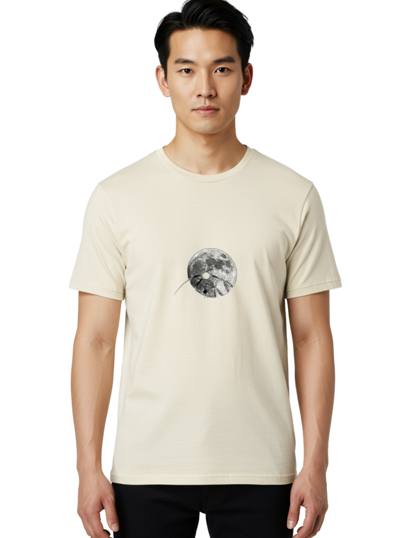 Cracked-Moon Men'S Graphic Tee, 100% Cotton, Comfortable Casual Summer Wear, Machine Washable, Horseshoe Crab Silhouette, Moonlit Night, Lunar Background, Ocean Creature, Wildlife Illustration, Marine Life, Nocturnal Animal, Abstract Art Bac925 20