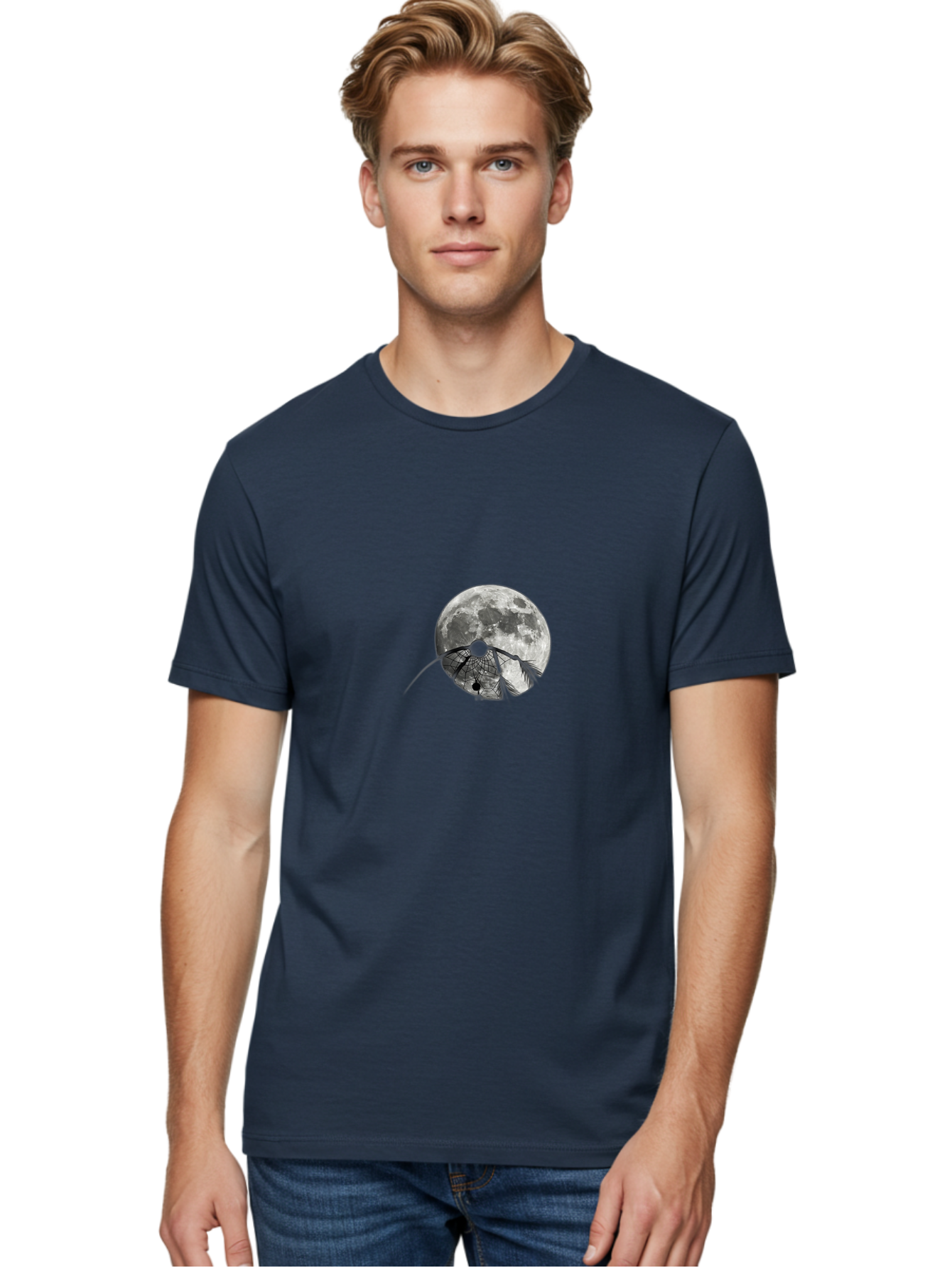 Cracked-Moon Men'S Graphic Tee, 100% Cotton, Comfortable Casual Summer Wear, Machine Washable, Horseshoe Crab Silhouette, Moonlit Night, Lunar Background, Ocean Creature, Wildlife Illustration, Marine Life, Nocturnal Animal, Abstract Art Bac925 18