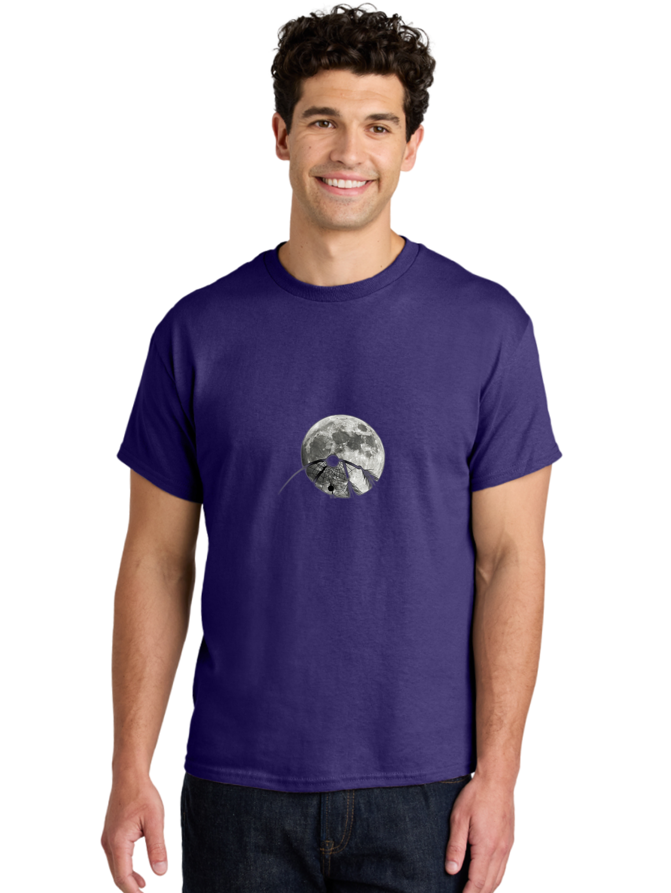 Cracked-Moon Men'S Graphic Tee, 100% Cotton, Comfortable Casual Summer Wear, Machine Washable, Horseshoe Crab Silhouette, Moonlit Night, Lunar Background, Ocean Creature, Wildlife Illustration, Marine Life, Nocturnal Animal, Abstract Art Bac925 25