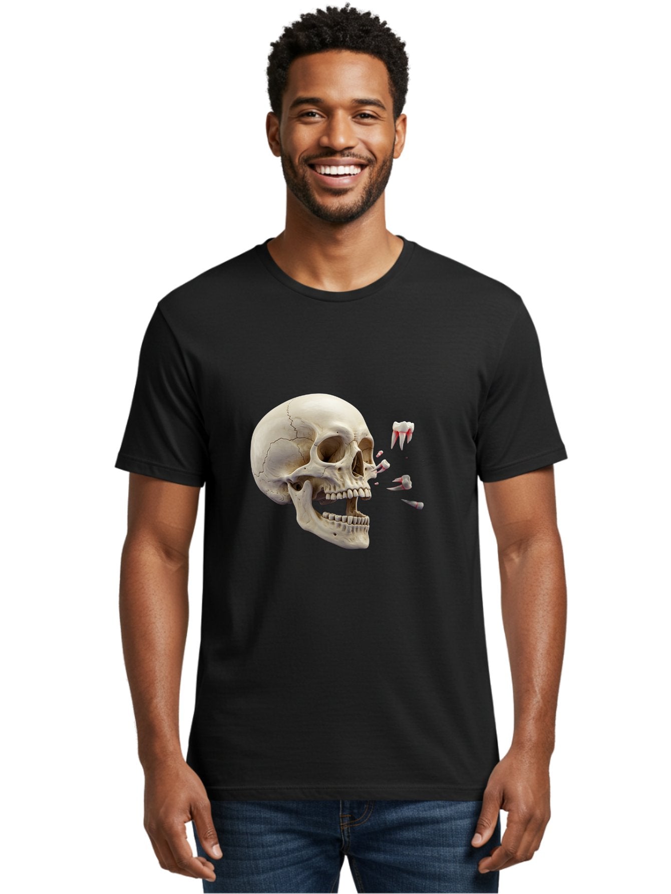 Cracked-Skull-1 Men'S Graphic Tee, 100% Cotton, Comfortable Casual Summer Wear, Machine Washable, Human Skull, Broken Jaw, Shattered Teeth, Dental Anatomy, Forensic Science, Medical Illustration, Skeleton Head, Jawbone Fracture, Bac926 19