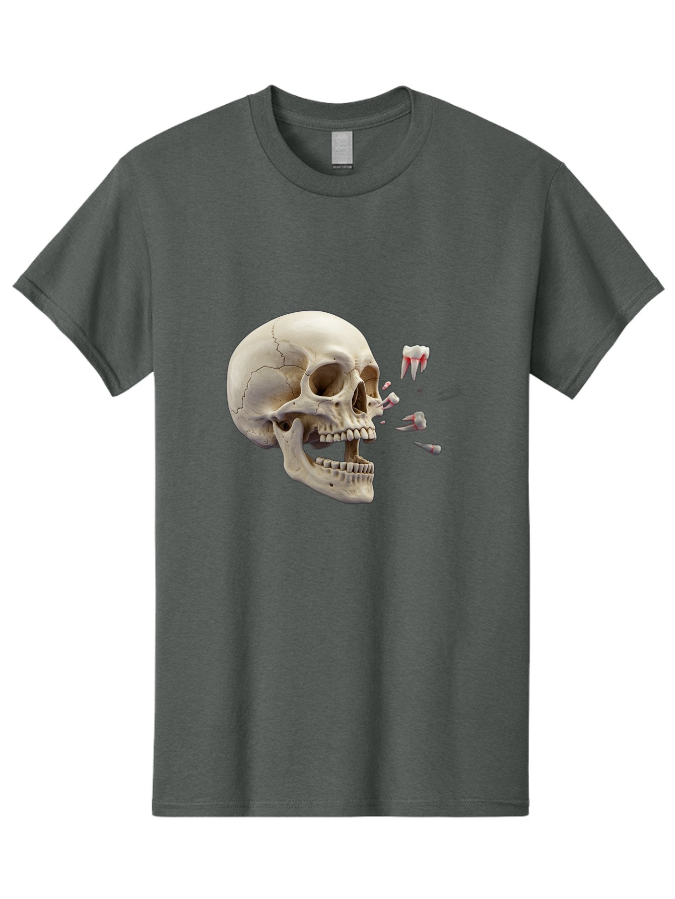 Cracked-Skull-1 Men'S Graphic Tee, 100% Cotton, Comfortable Casual Summer Wear, Machine Washable, Human Skull, Broken Jaw, Shattered Teeth, Dental Anatomy, Forensic Science, Medical Illustration, Skeleton Head, Jawbone Fracture, Bac926 4