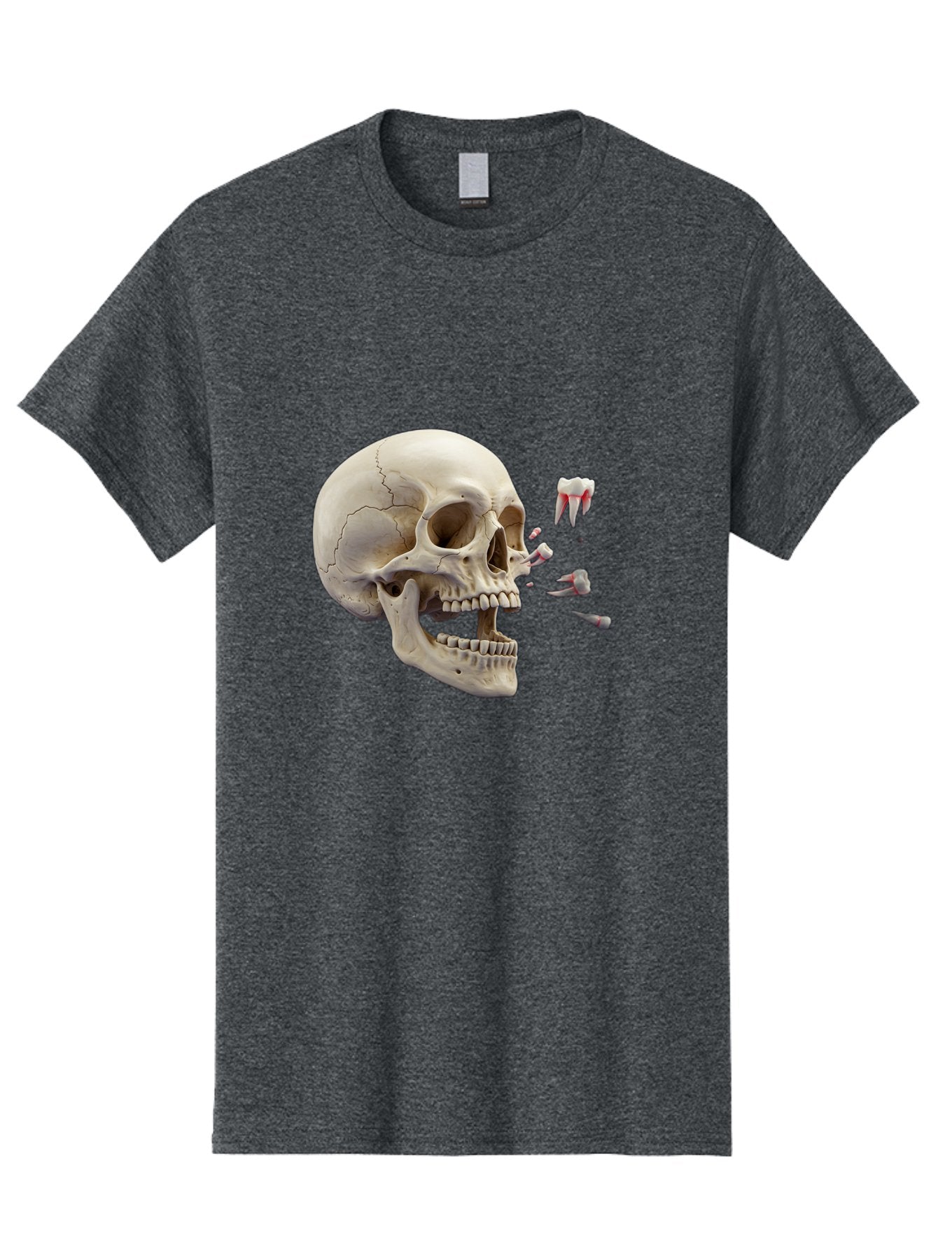 Cracked-Skull-1 Men'S Graphic Tee, 100% Cotton, Comfortable Casual Summer Wear, Machine Washable, Human Skull, Broken Jaw, Shattered Teeth, Dental Anatomy, Forensic Science, Medical Illustration, Skeleton Head, Jawbone Fracture, Bac926 10