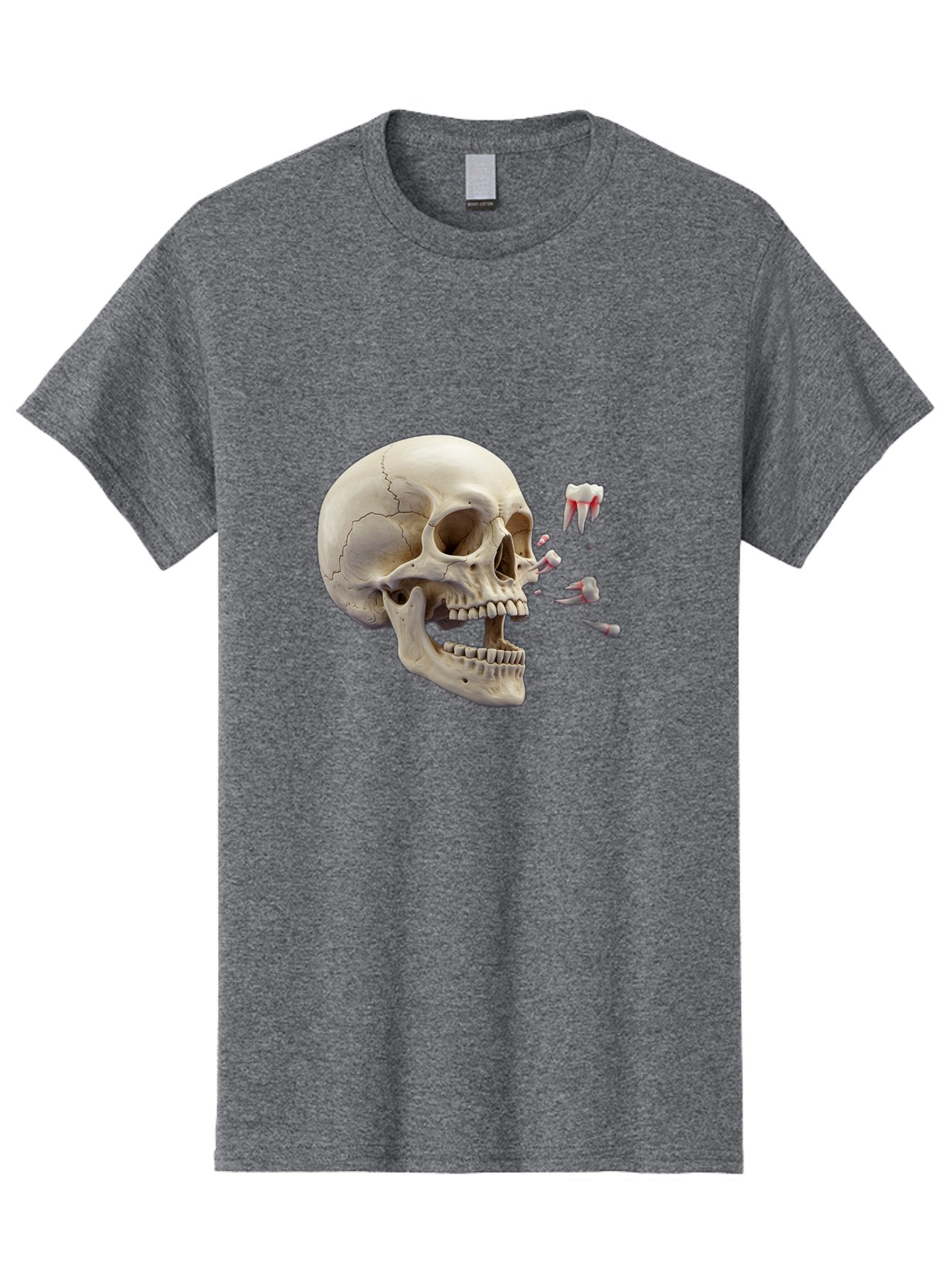 Cracked-Skull-1 Men'S Graphic Tee, 100% Cotton, Comfortable Casual Summer Wear, Machine Washable, Human Skull, Broken Jaw, Shattered Teeth, Dental Anatomy, Forensic Science, Medical Illustration, Skeleton Head, Jawbone Fracture, Bac926 9