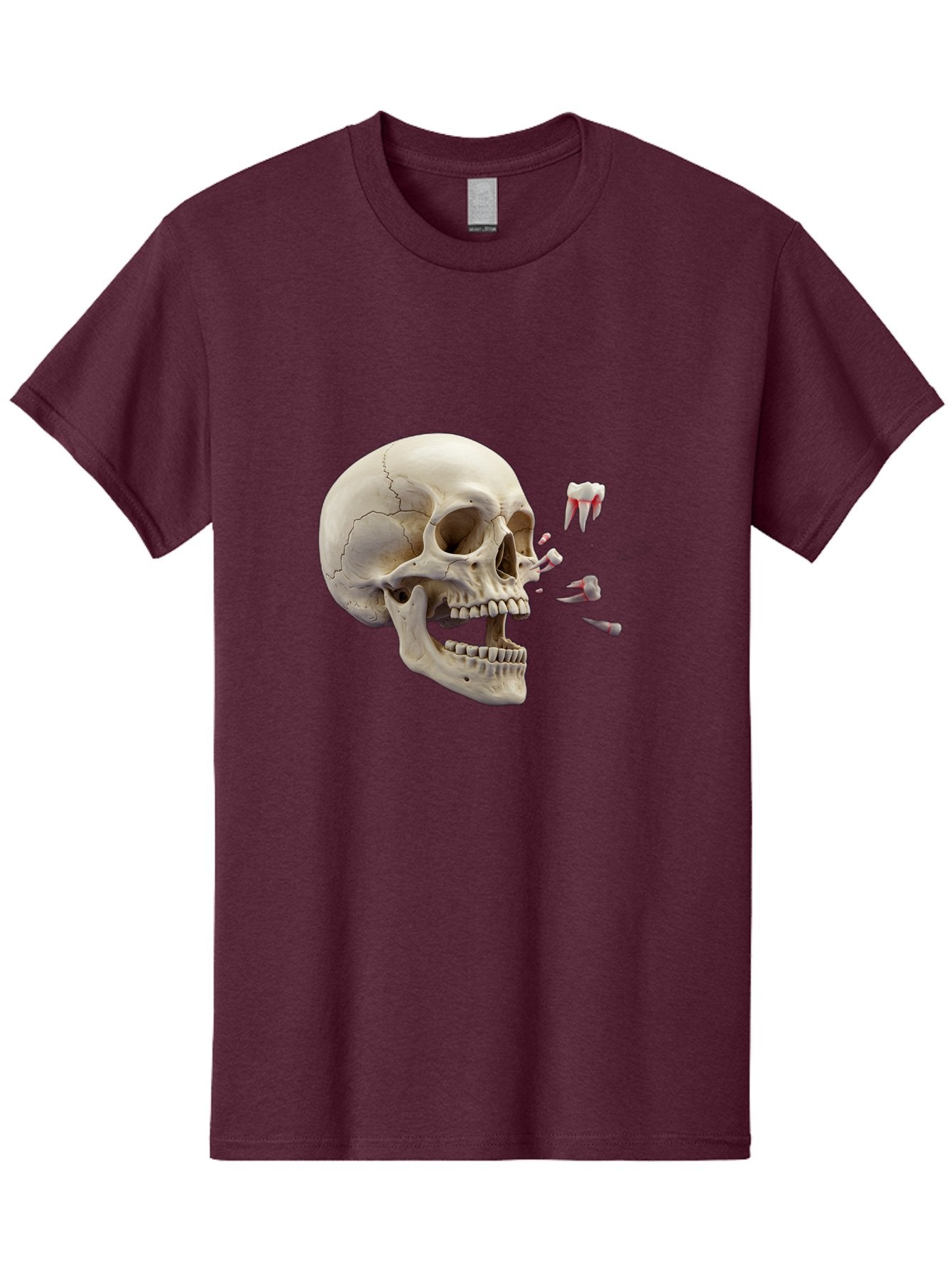 Cracked-Skull-1 Men'S Graphic Tee, 100% Cotton, Comfortable Casual Summer Wear, Machine Washable, Human Skull, Broken Jaw, Shattered Teeth, Dental Anatomy, Forensic Science, Medical Illustration, Skeleton Head, Jawbone Fracture, Bac926 12