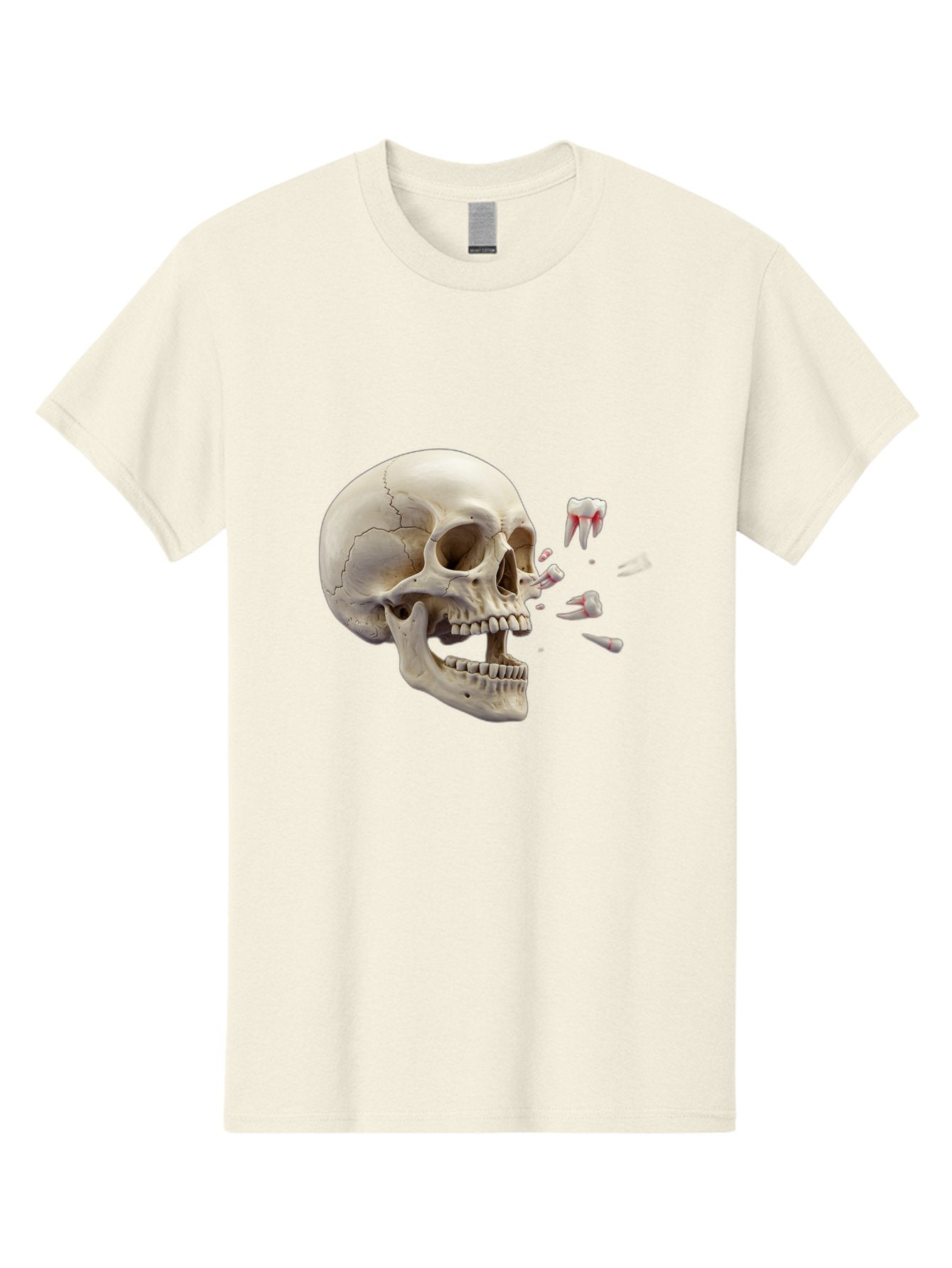 Cracked-Skull-1 Men'S Graphic Tee, 100% Cotton, Comfortable Casual Summer Wear, Machine Washable, Human Skull, Broken Jaw, Shattered Teeth, Dental Anatomy, Forensic Science, Medical Illustration, Skeleton Head, Jawbone Fracture, Bac926 6