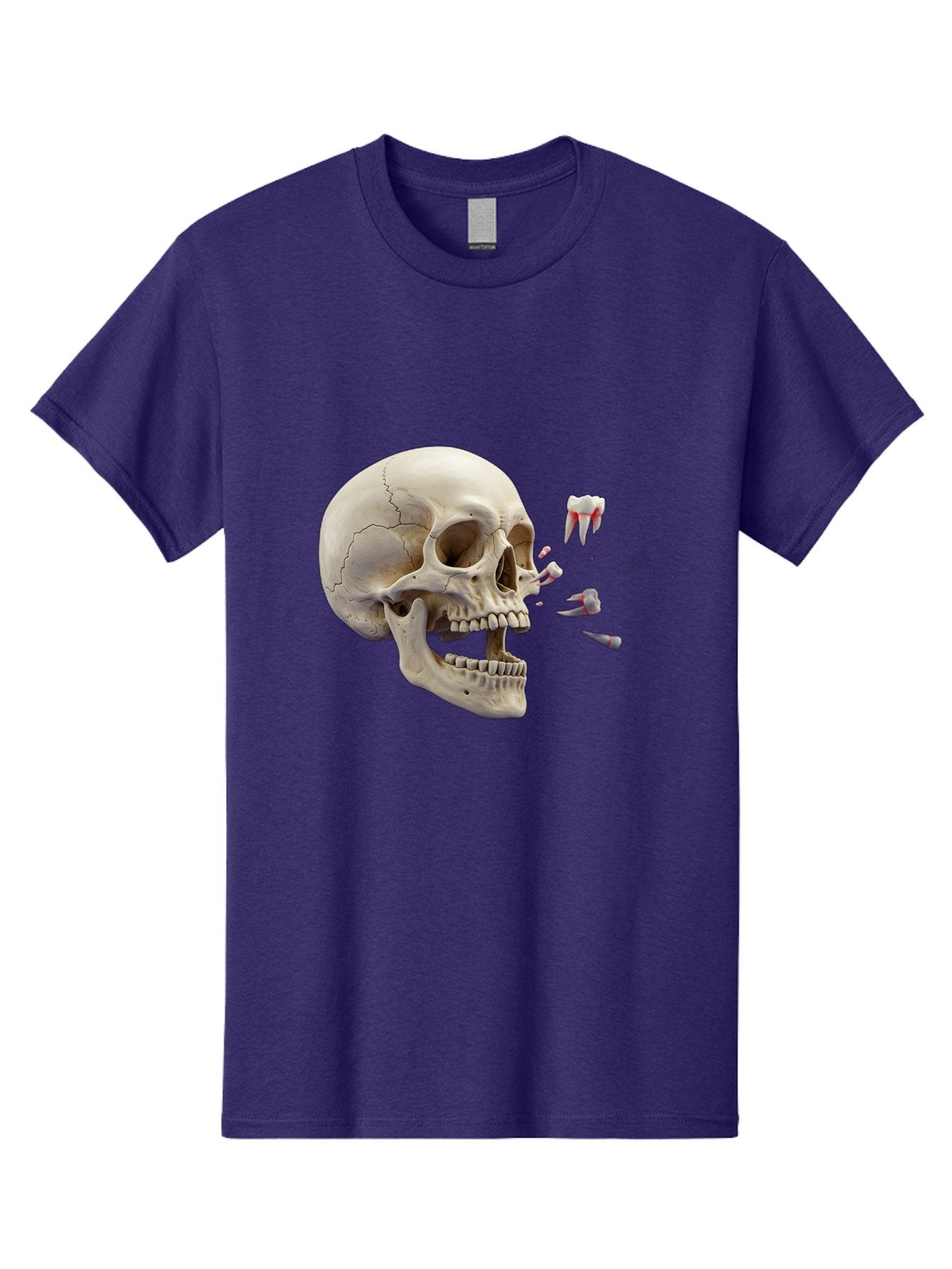 Cracked-Skull-1 Men'S Graphic Tee, 100% Cotton, Comfortable Casual Summer Wear, Machine Washable, Human Skull, Broken Jaw, Shattered Teeth, Dental Anatomy, Forensic Science, Medical Illustration, Skeleton Head, Jawbone Fracture, Bac926 3