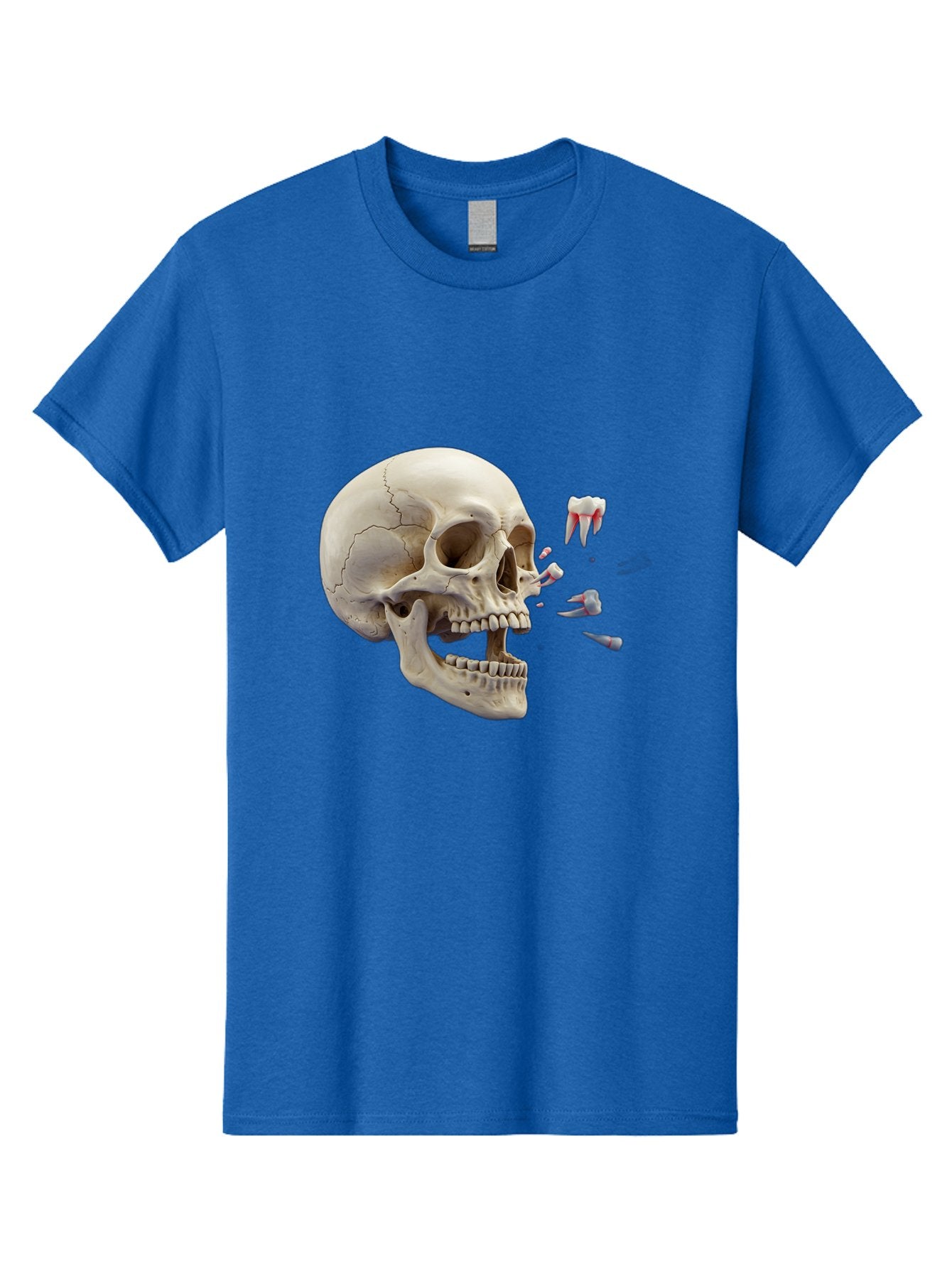 Cracked-Skull-1 Men'S Graphic Tee, 100% Cotton, Comfortable Casual Summer Wear, Machine Washable, Human Skull, Broken Jaw, Shattered Teeth, Dental Anatomy, Forensic Science, Medical Illustration, Skeleton Head, Jawbone Fracture, Bac926 5