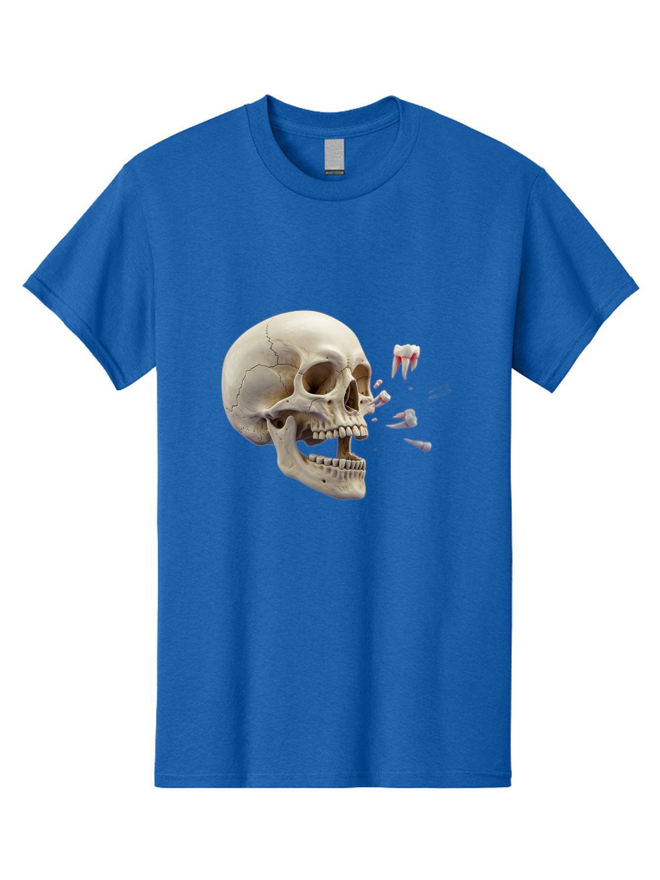 Cracked-Skull-1 Men'S Graphic Tee, 100% Cotton, Comfortable Casual Summer Wear, Machine Washable, Human Skull, Broken Jaw, Shattered Teeth, Dental Anatomy, Forensic Science, Medical Illustration, Skeleton Head, Jawbone Fracture, Bac926 8