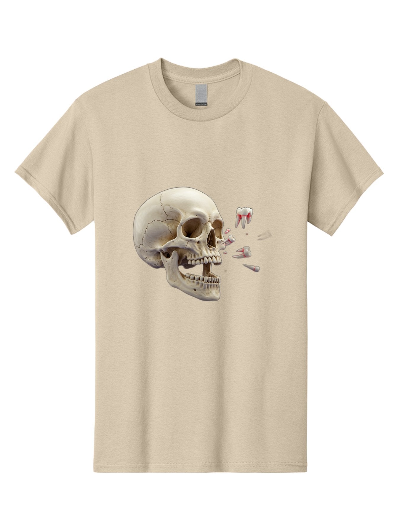 Cracked-Skull-1 Men'S Graphic Tee, 100% Cotton, Comfortable Casual Summer Wear, Machine Washable, Human Skull, Broken Jaw, Shattered Teeth, Dental Anatomy, Forensic Science, Medical Illustration, Skeleton Head, Jawbone Fracture, Bac926 8