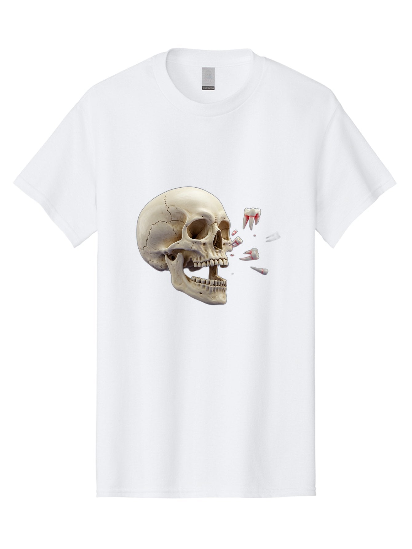 Cracked-Skull-1 Men'S Graphic Tee, 100% Cotton, Comfortable Casual Summer Wear, Machine Washable, Human Skull, Broken Jaw, Shattered Teeth, Dental Anatomy, Forensic Science, Medical Illustration, Skeleton Head, Jawbone Fracture, Bac926 11