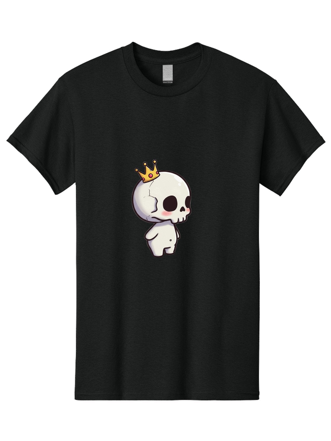 Cracked-Skull-With-Crown Men'S Graphic Tee, 100% Cotton, Comfortable Casual Summer Wear, Machine Washable, Cartoon Skull With Crown, Cute Skull, Kawaii Art, Skull Character, Crowned Character, Anime Style, Digital Illustration, Quirky Design, Bac927 3