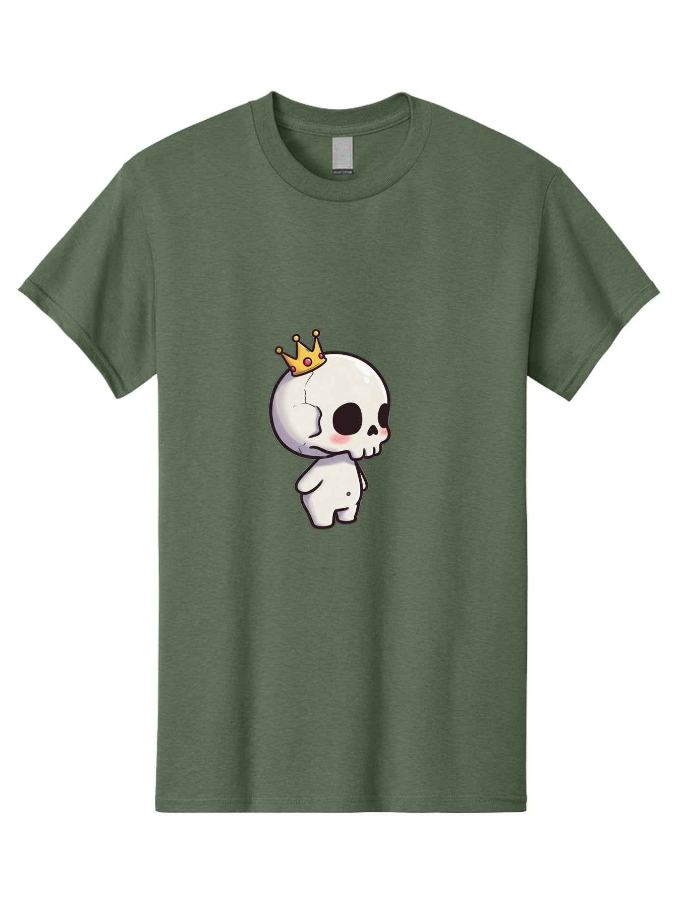 Cracked-Skull-With-Crown Men'S Graphic Tee, 100% Cotton, Comfortable Casual Summer Wear, Machine Washable, Cartoon Skull With Crown, Cute Skull, Kawaii Art, Skull Character, Crowned Character, Anime Style, Digital Illustration, Quirky Design, Bac927