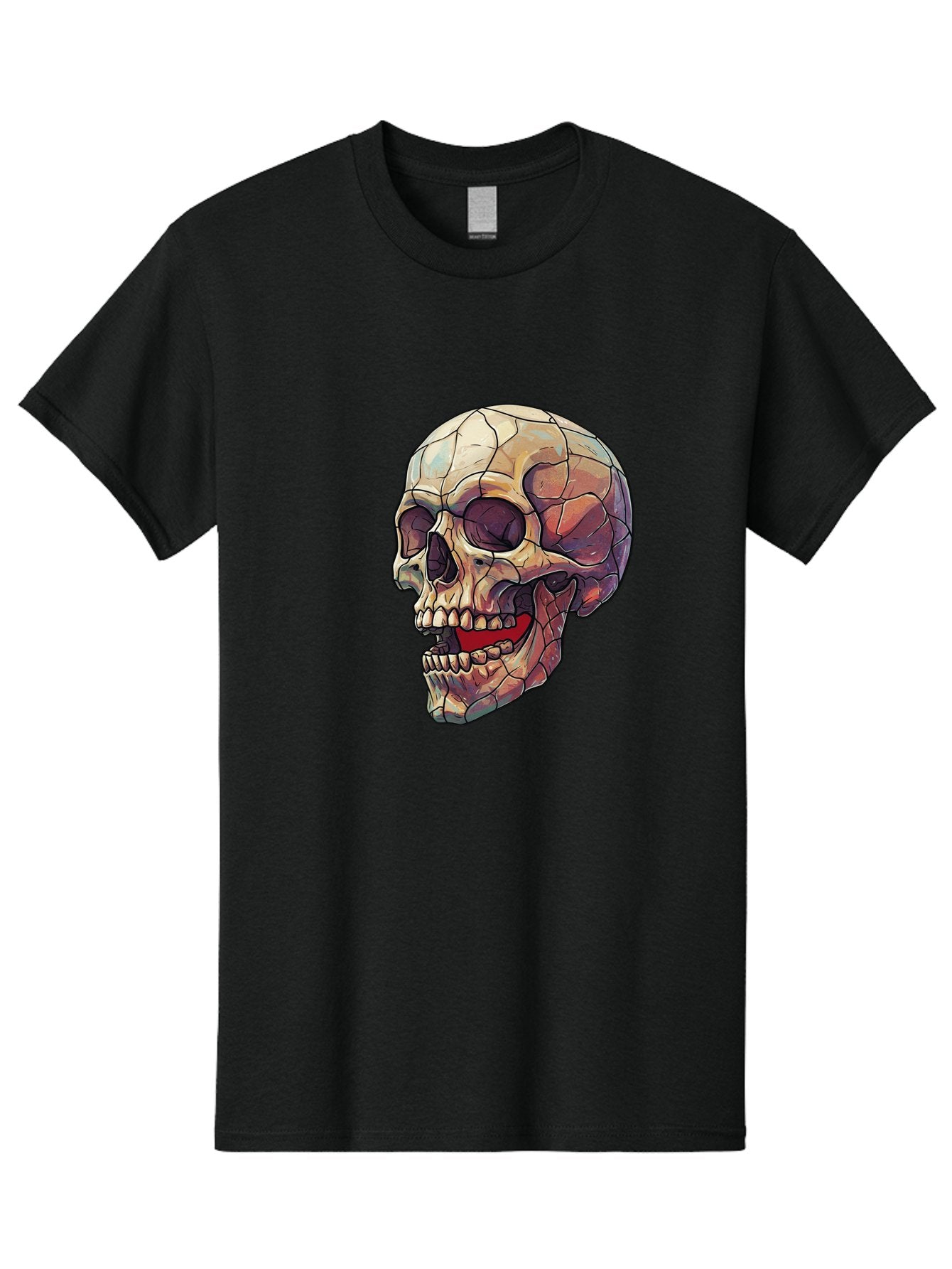 Cracked-Skull Men'S Graphic Tee, 100% Cotton, Comfortable Casual Summer Wear, Machine Washable, Human Skull, Cracked Bones, Red Tongue, Dental Anatomy, Skull Art, Gothic Illustration, Vibrant Colors, Bold Graphics Bac928 9